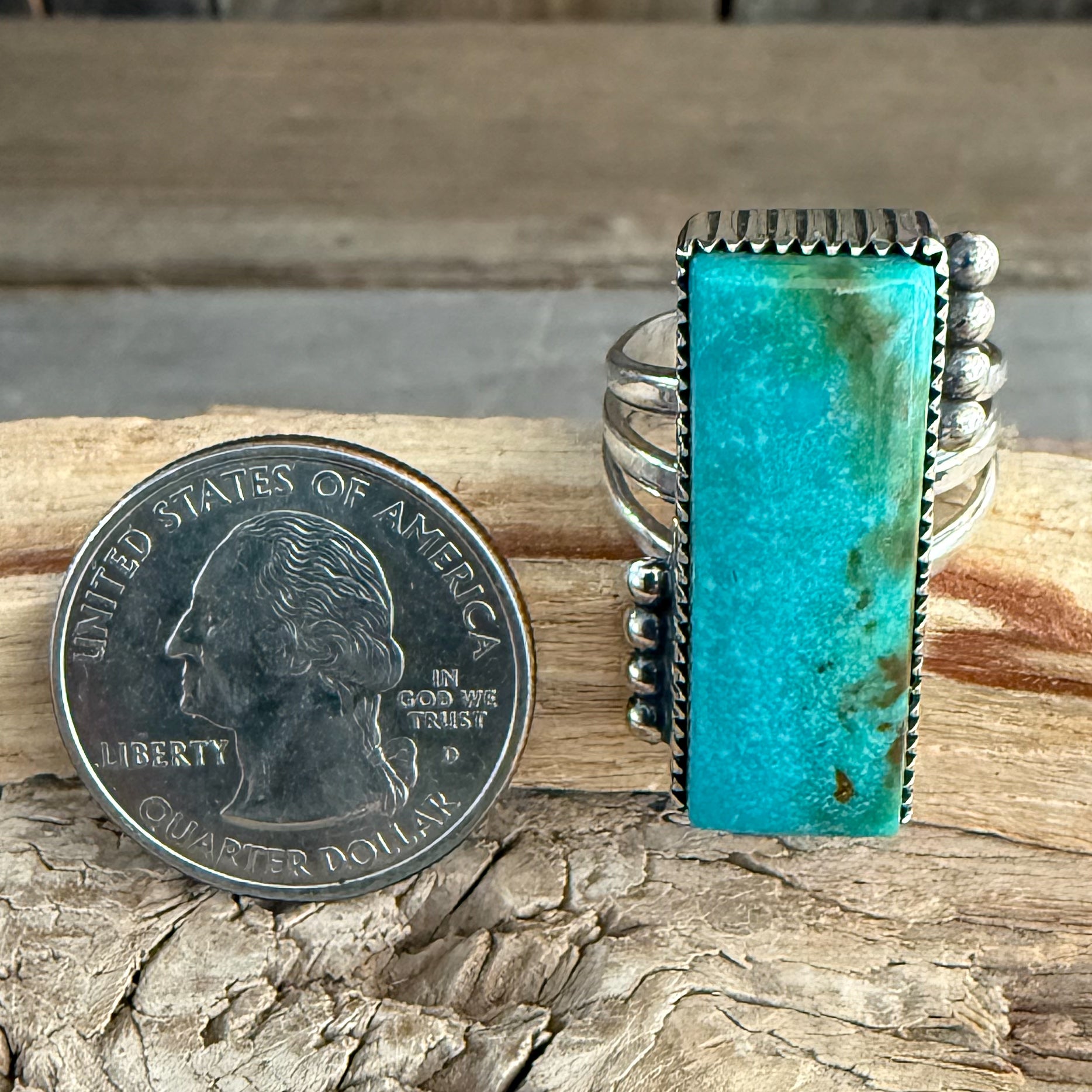 Authentic Native American Handmade Sterling Silver and Turquoise Ring size 8 1/2.