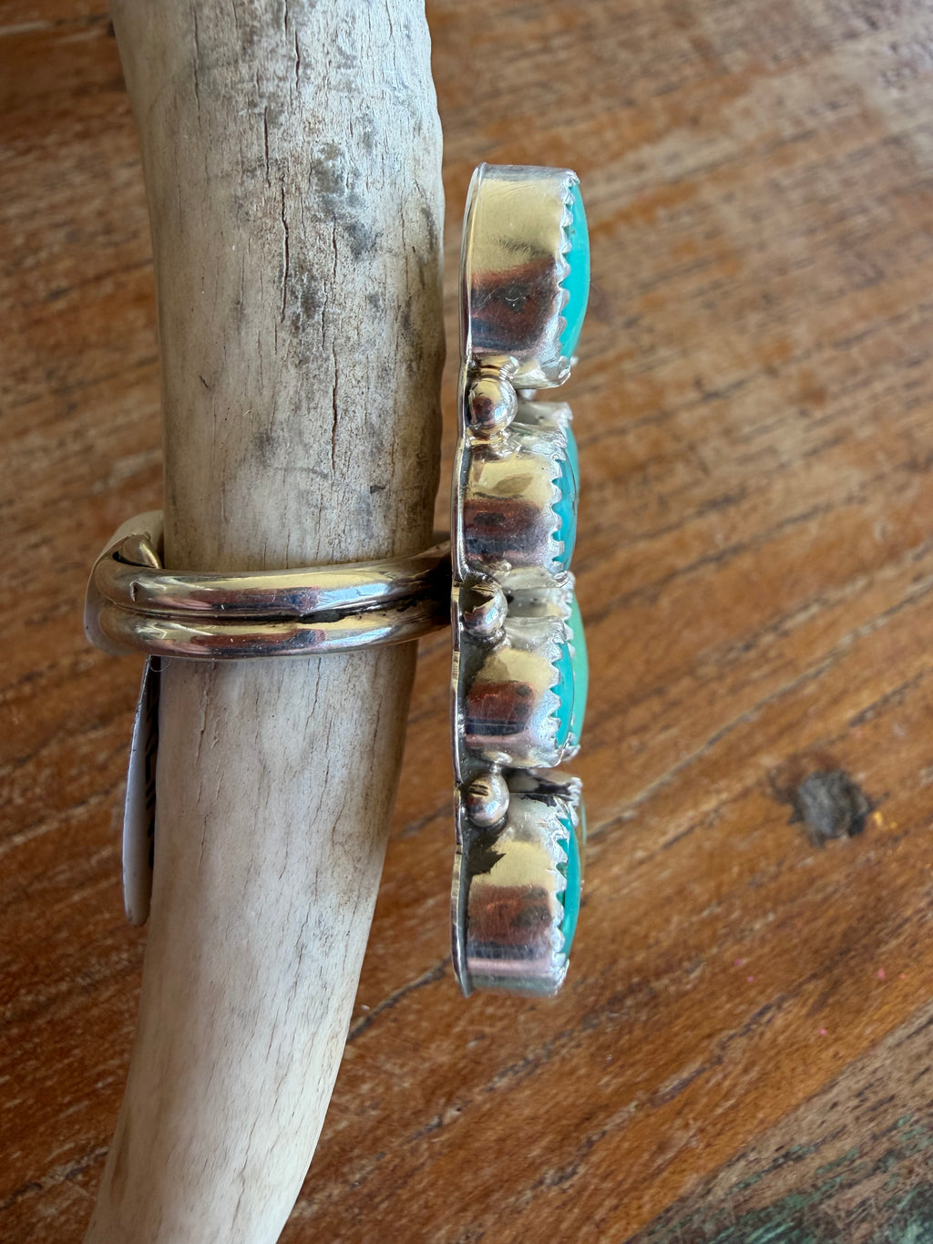 Native American Handmade 8 Stone  Cluster Turquoise-Silver Adjustable Ring
