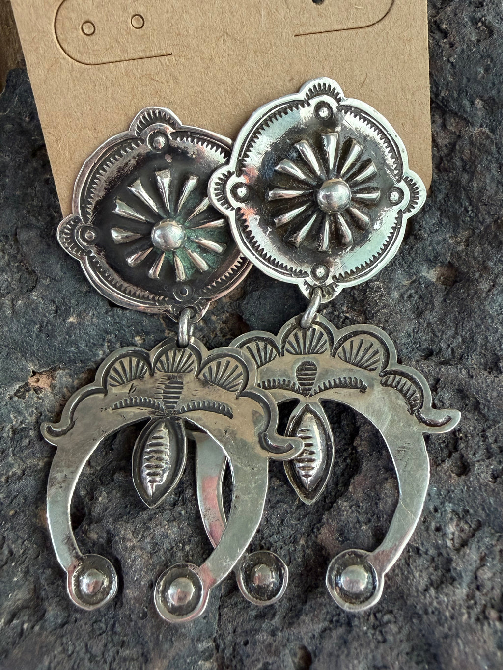Native American Randy Begay Handmade Hand stamped Nadja sterling silver earrings