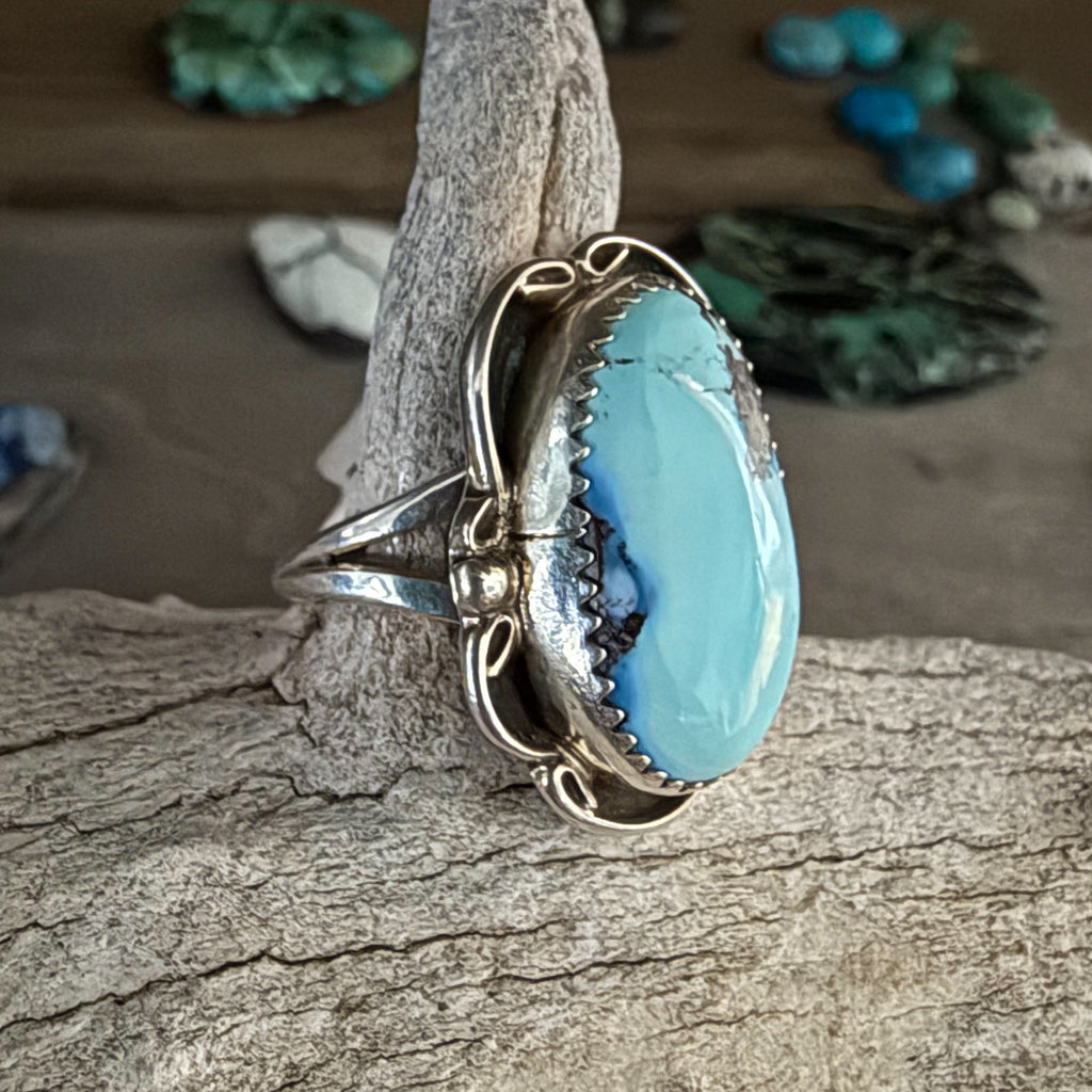 Authentic Native American Handmade Sterling Silver and Golden Hills Turquoise Ring         size 7 3/4