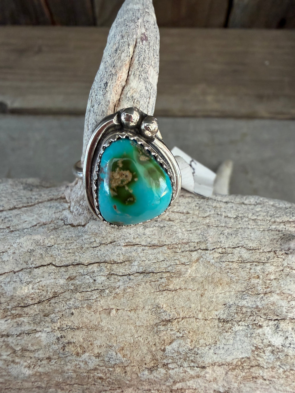 Native American Handmade Sterling Silver-Sonoran Gold Turquoise Ring Size 6.75