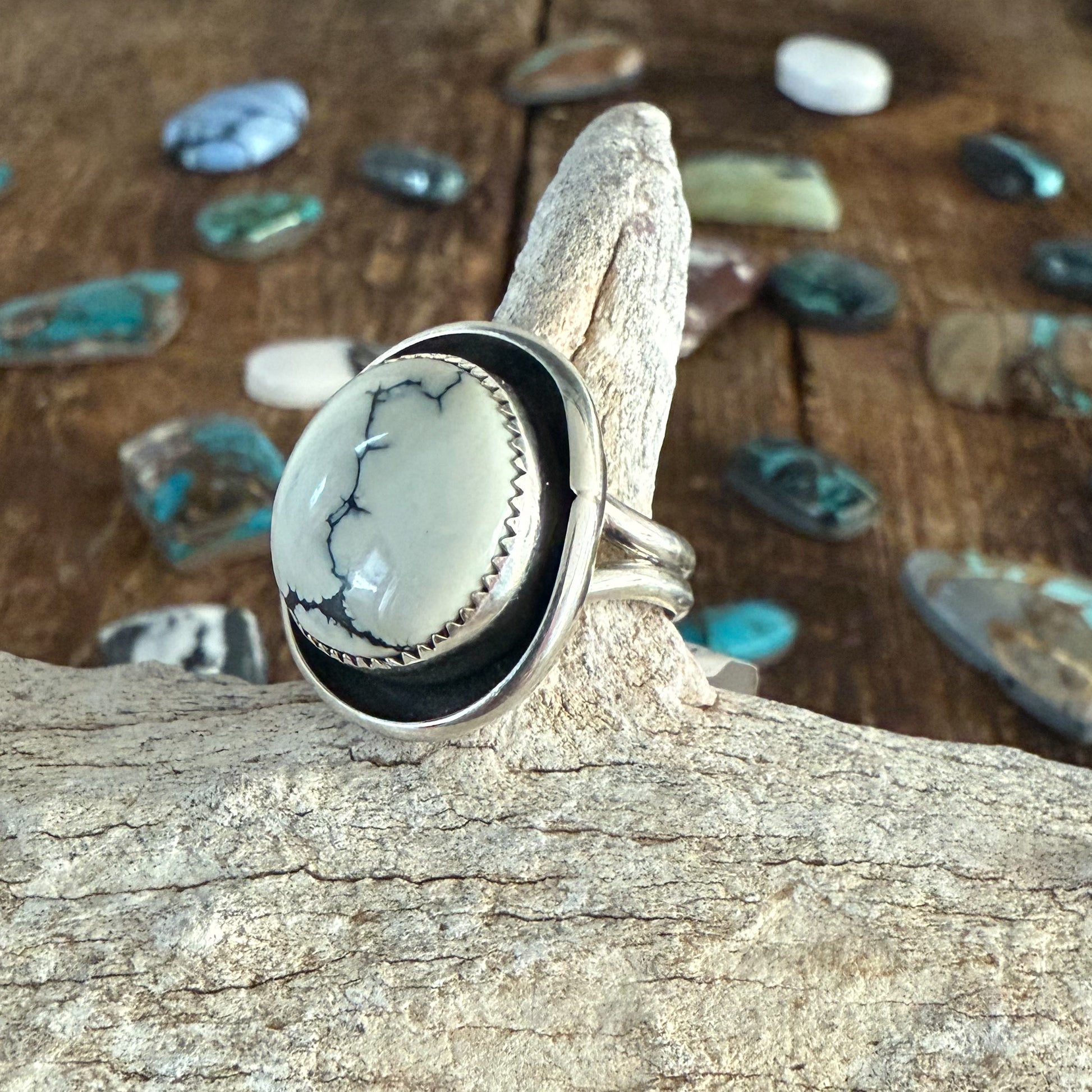 Authentic Native American Handmade Sterling Silver and Ivory Creek Variscite Ring size 4 1/4.