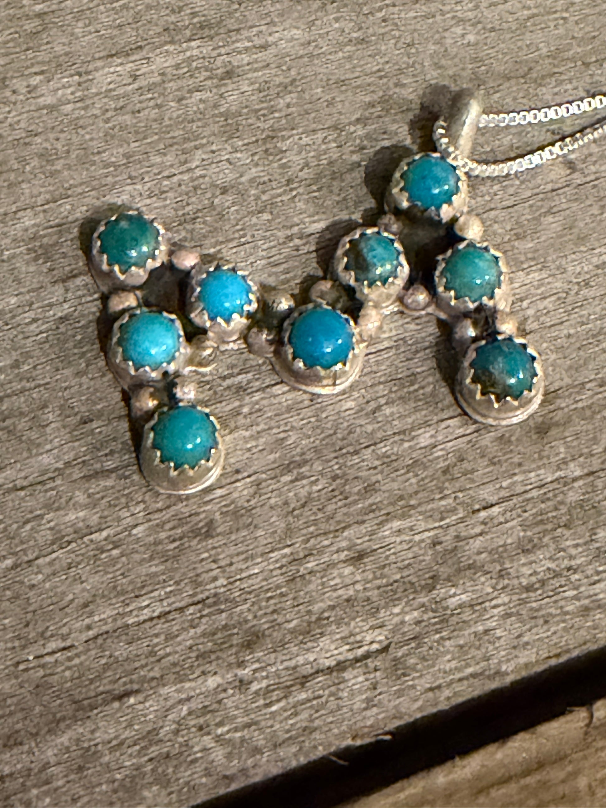 Native American Handmade Sterling Silver Turquoise Letter M Necklace