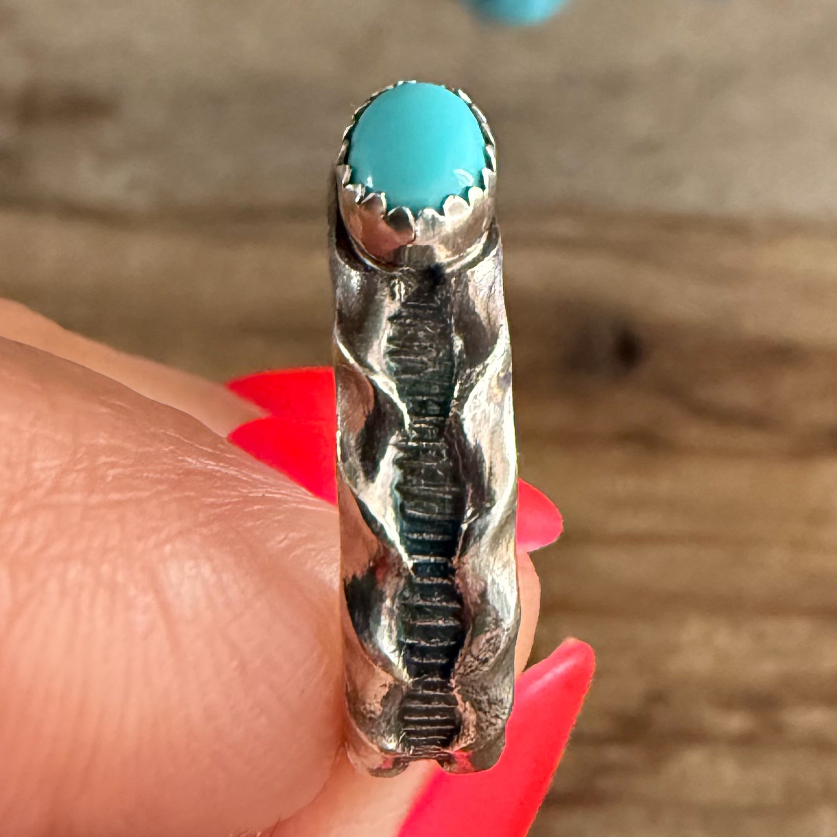Authentic Native American Handmade Sterling Silver and Turquoise Ring size 7.