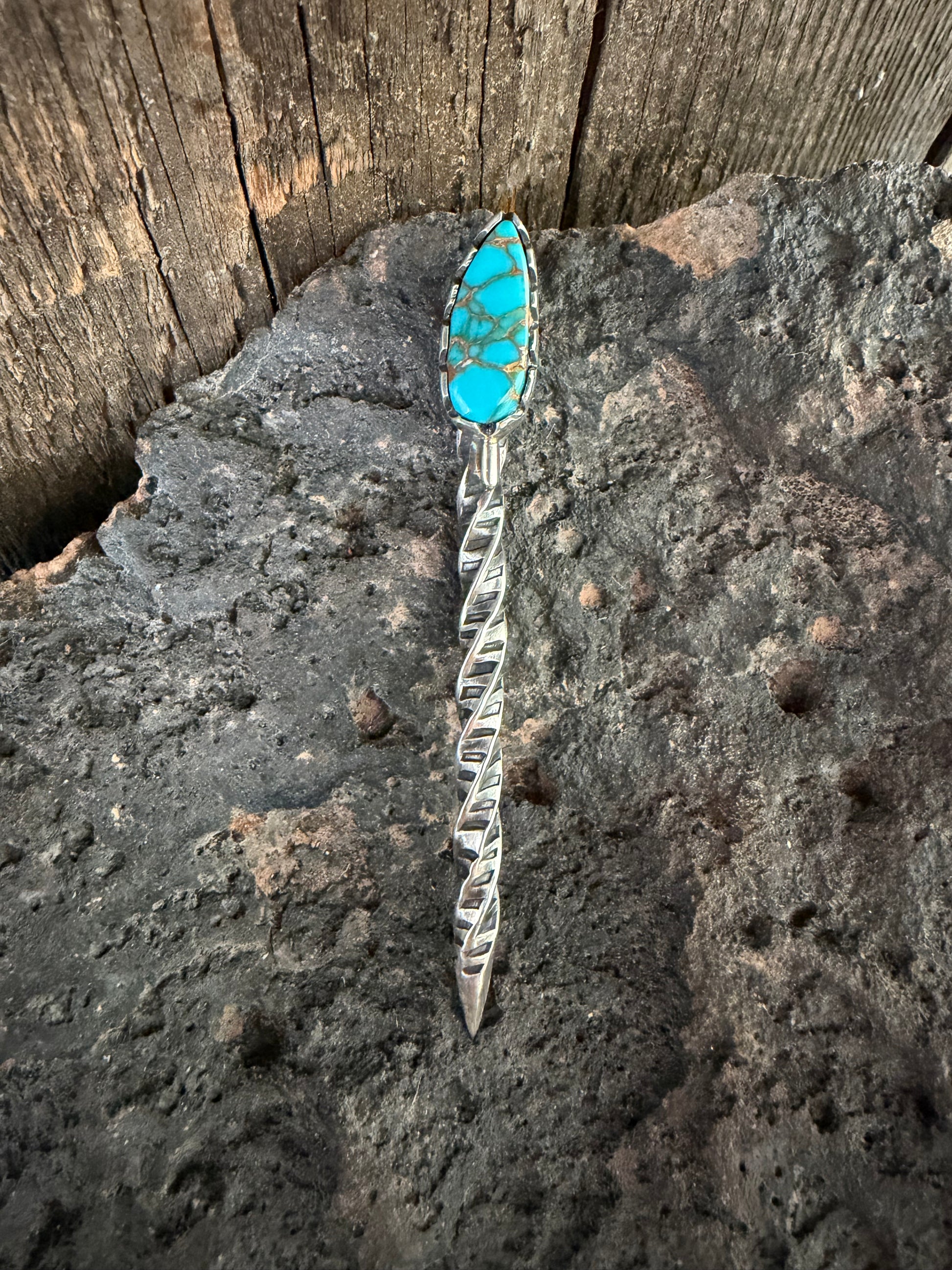 Sterling Silver Handmade Royston Turquoise Hat Pin (Non Native)