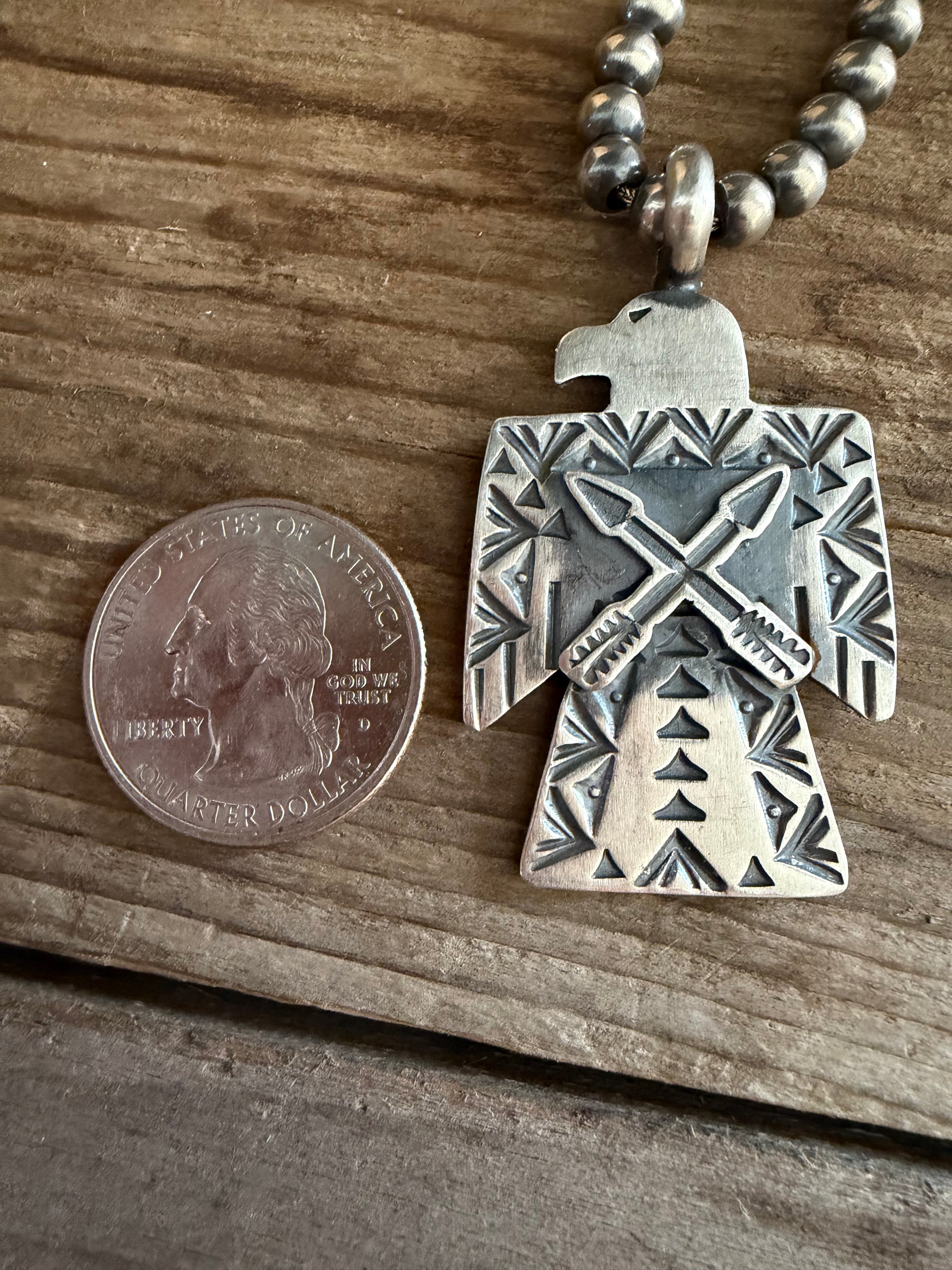 Native American Handmade Sterling Silver Thunderbird Pendant