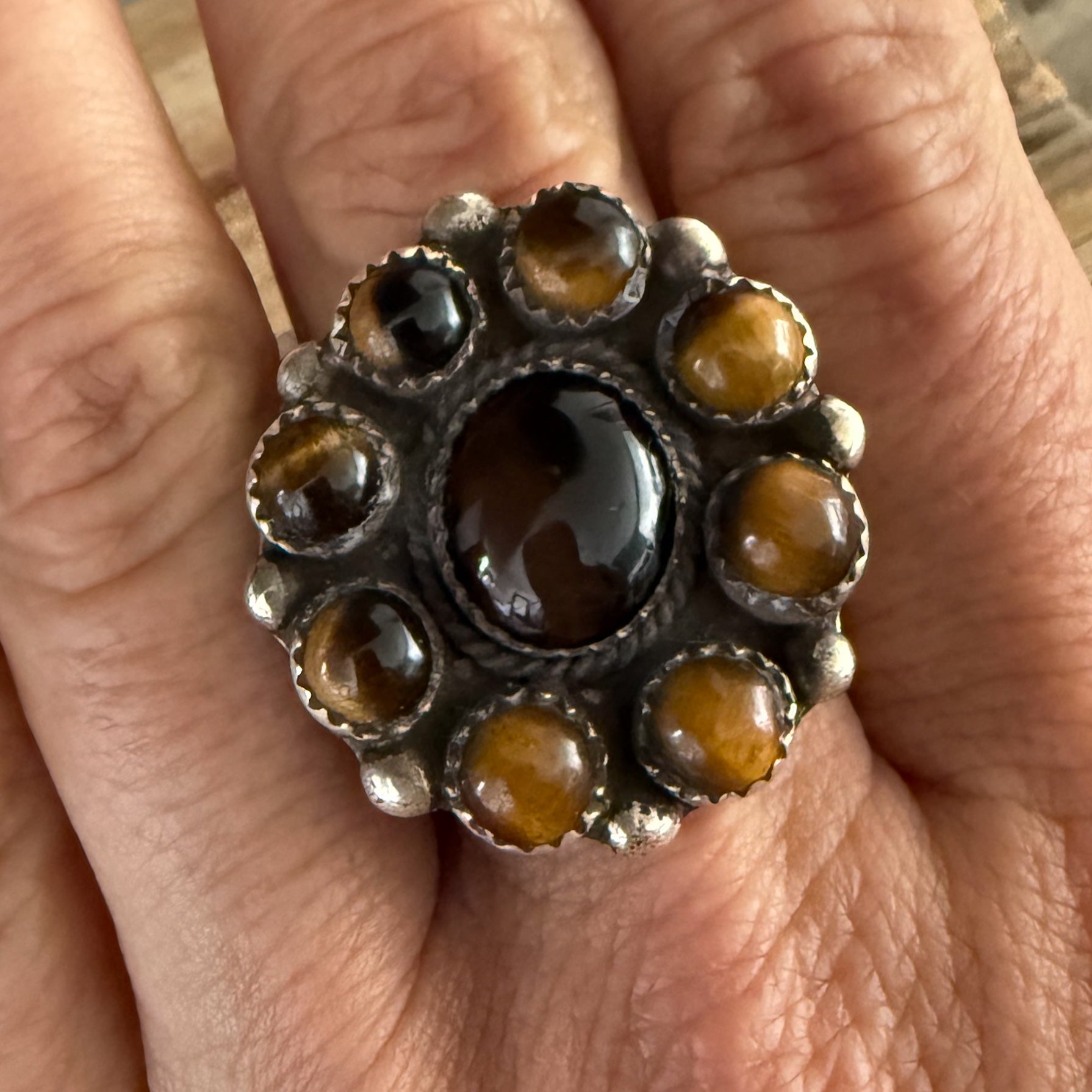 Authentic Native American Handmade Sterling Silver and Tigers Eye Ring size 11.