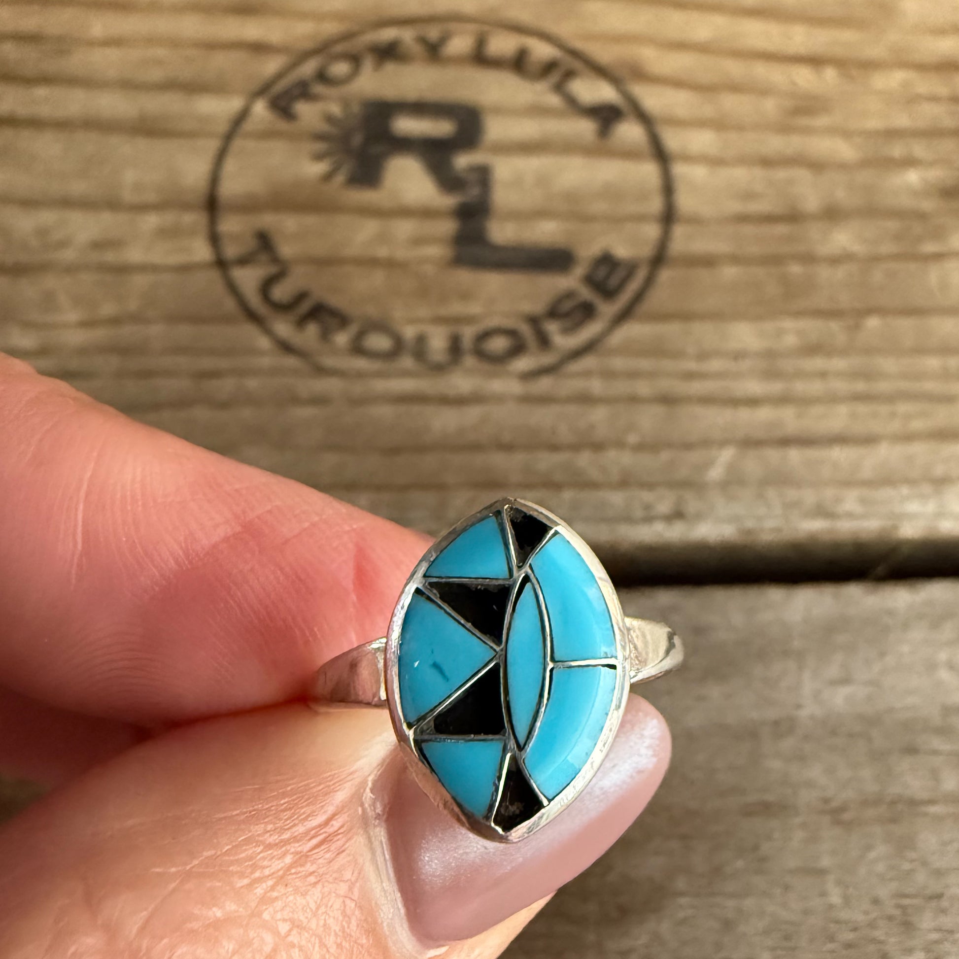 Authentic Native American Handmade Sterling Silver and Turquoise Ring size 6 3/4