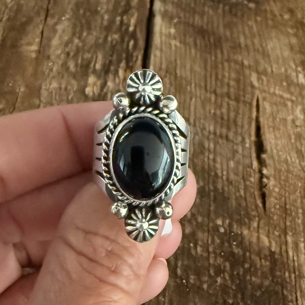 Authentic Native American Handmade Black Onyx Ring size 7 1/4.