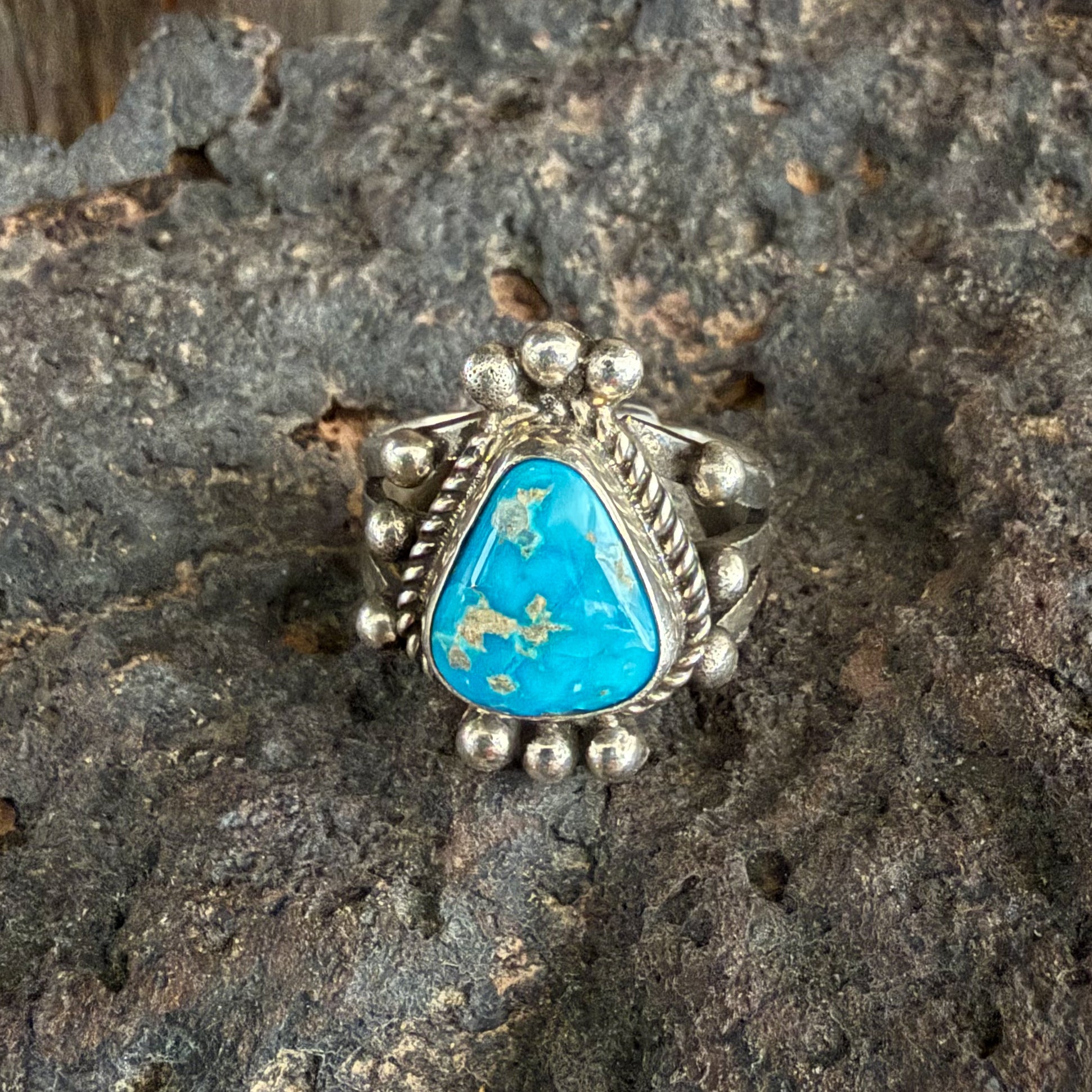 Authentic Native American Handmade Sterling Silver and Turquoise Ring size 10 1/4.