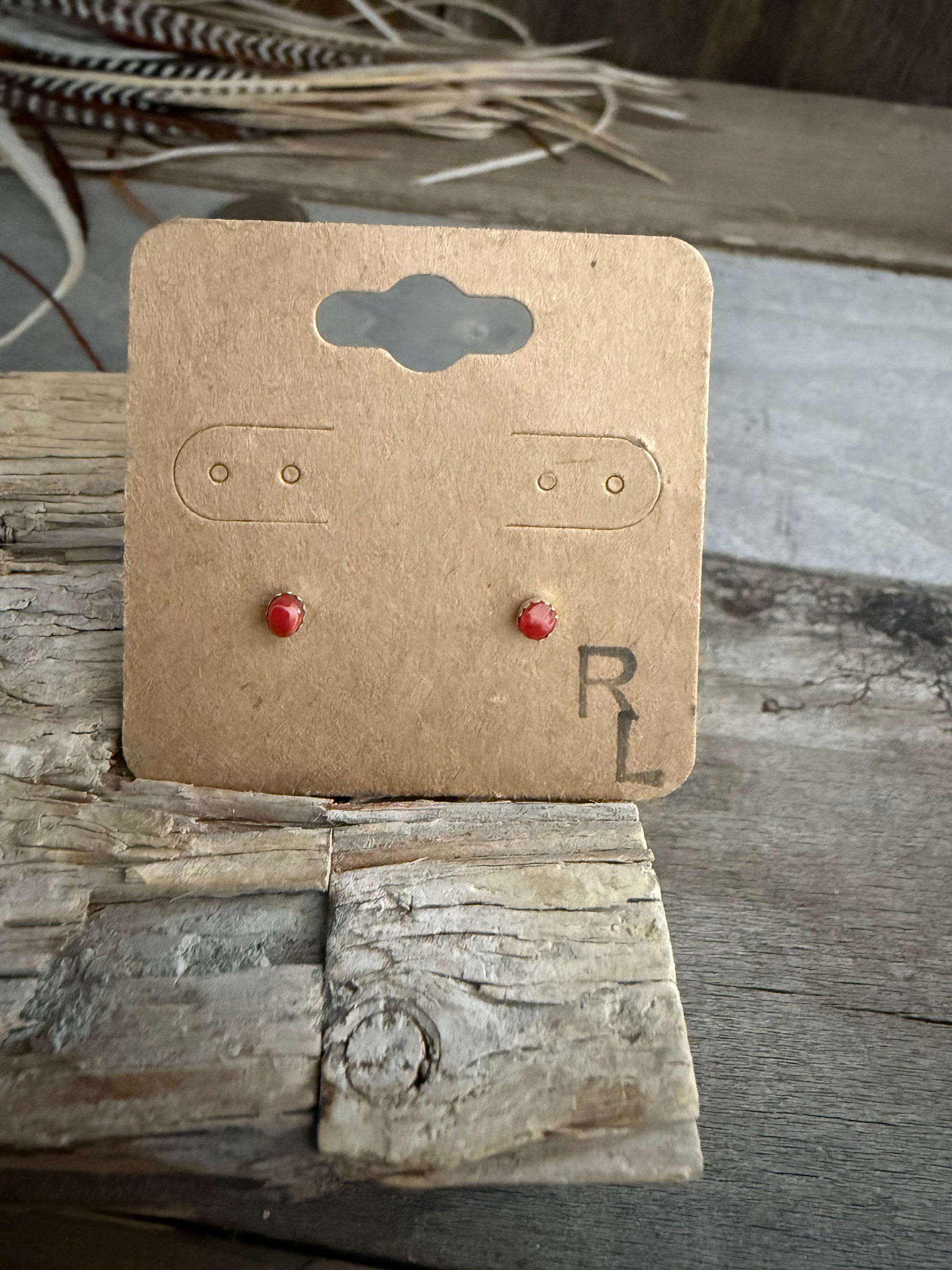 Authentic Native American Handmade Sterling Silver and Coral Stud Earrings