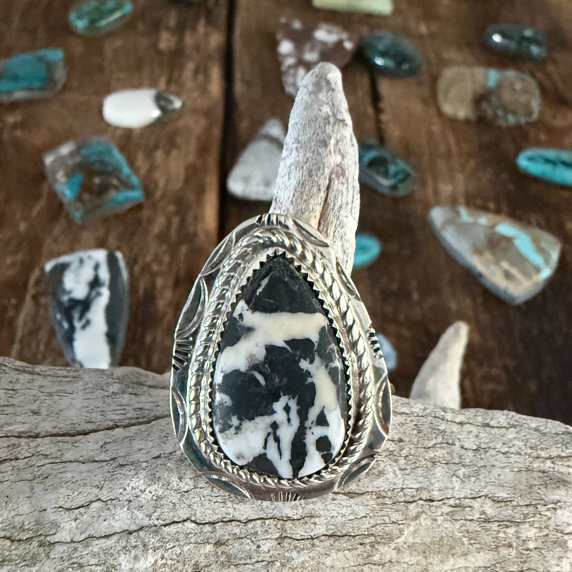 Authentic Native American Handmade Sterling Silver and White Buffalo Adjustable Ring