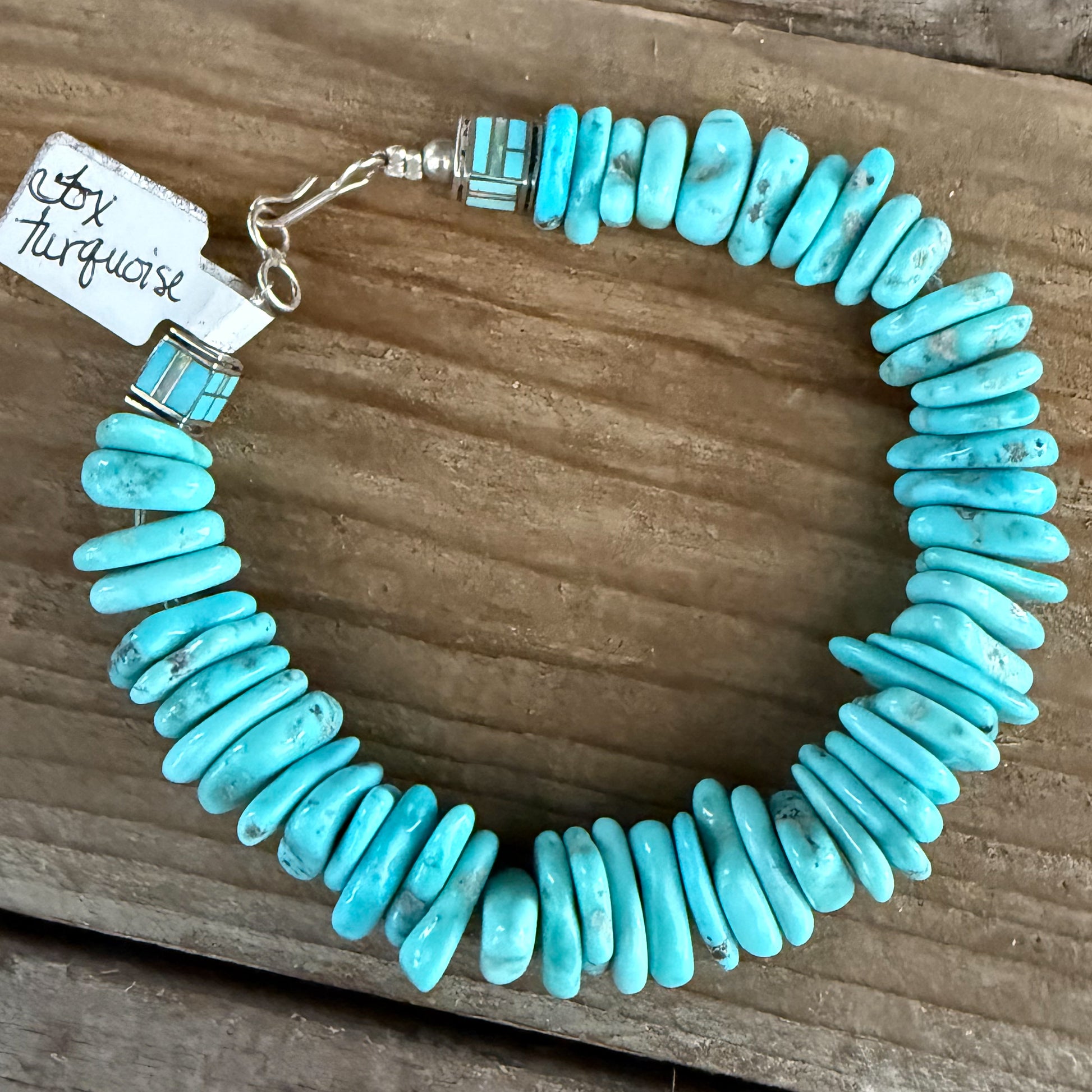 Authentic Native American Hand-strung Fox Turquoise Bracelet size 7.25