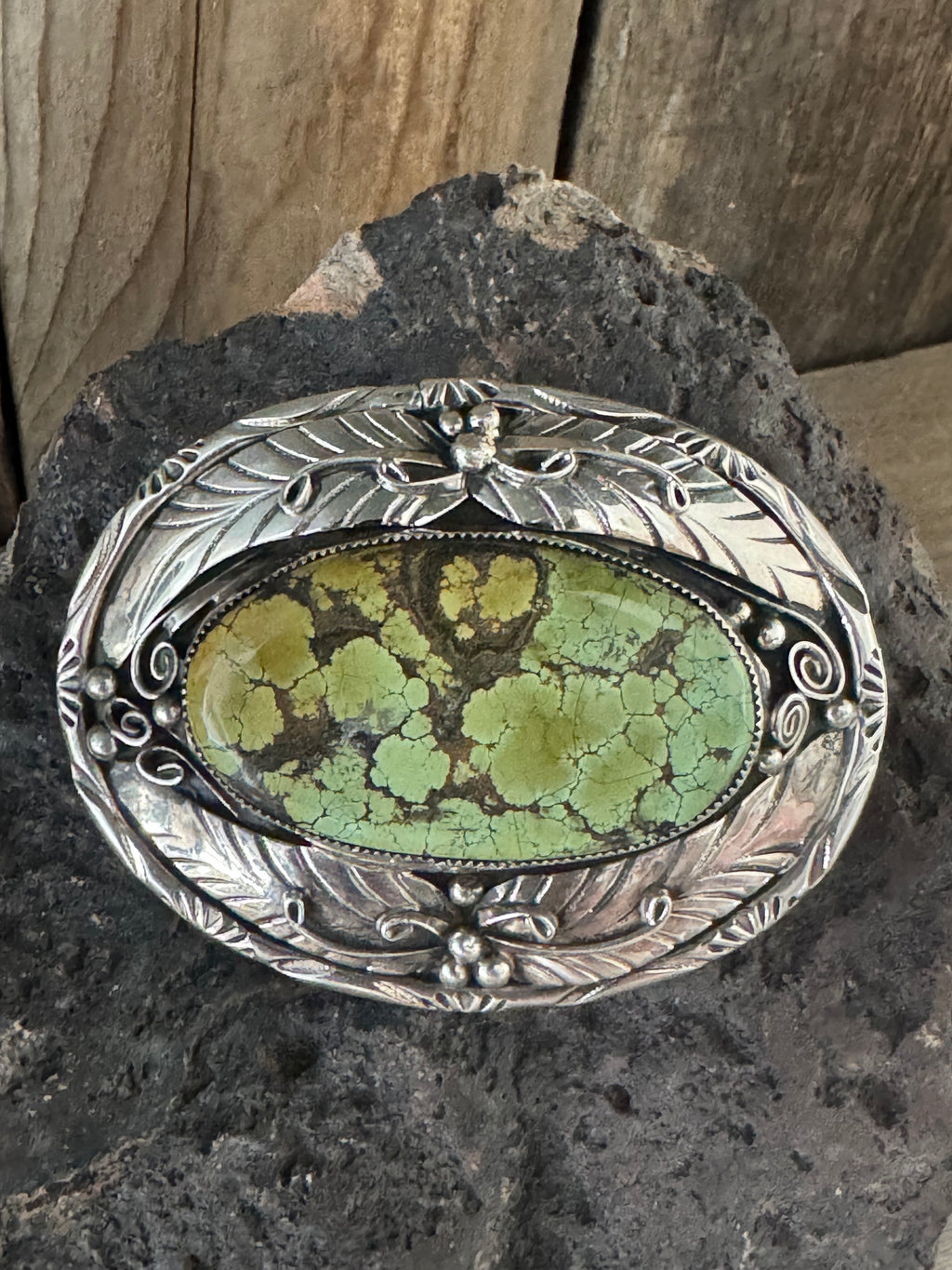 Navajo Handmade Hubei Turquoise Sterling Silver Belt Buckle
