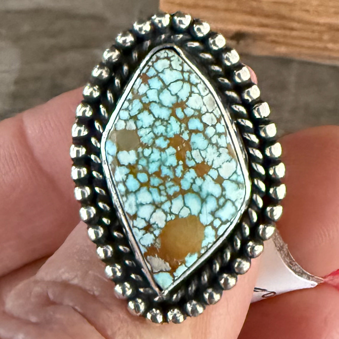 Authentic Native American Handmade Sterling Silver and Royston Turquoise Ring size 7.