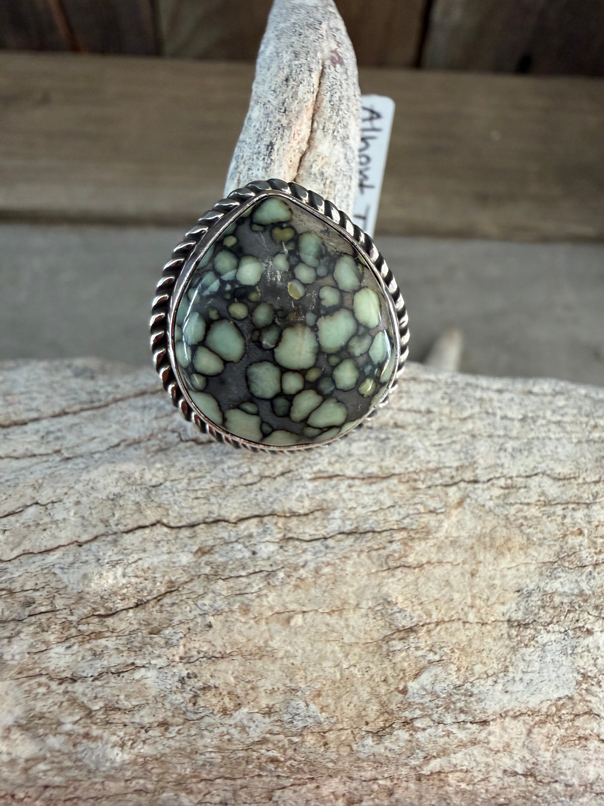 Native American Albert Jake Handmade Sterling Silver-Desert Bloom Variscite Ring Size 6
