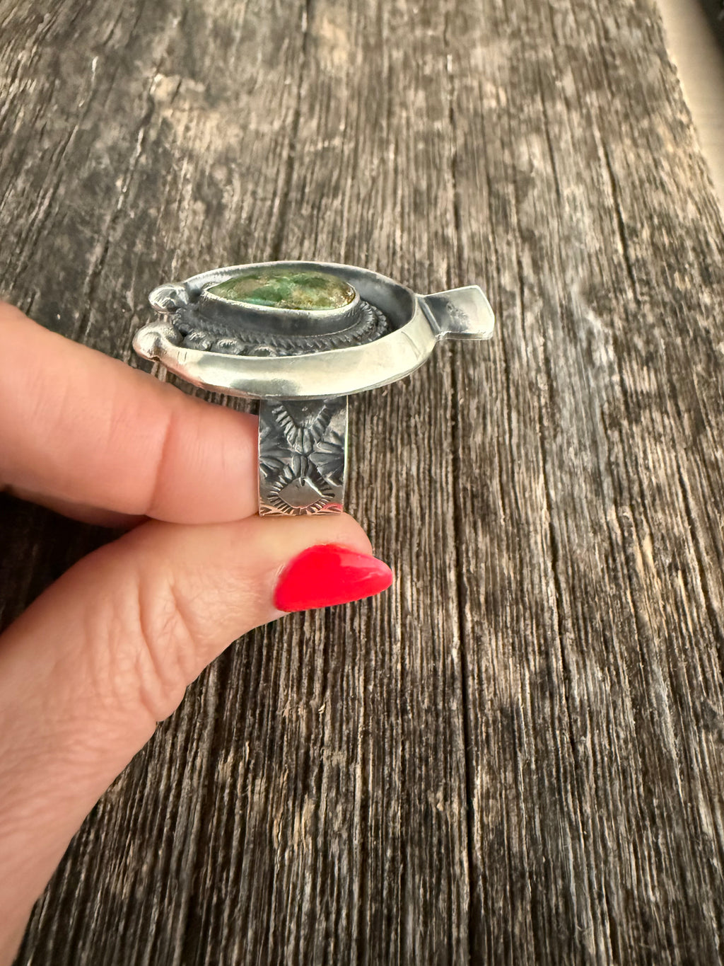 Leon Martinez Handmade Custom Silver Turquoise Adjustable Ring