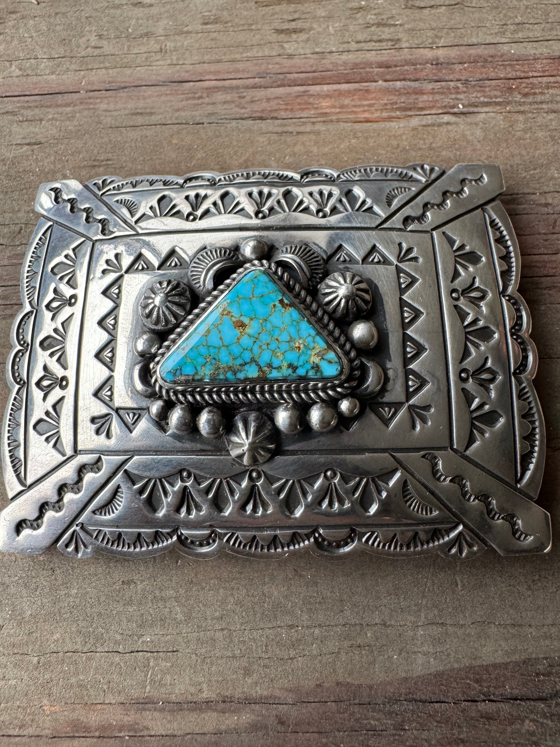 Albert Jake Handmade Sterling Silver Kingman Turquoise Belt Buckle 🇺🇸
