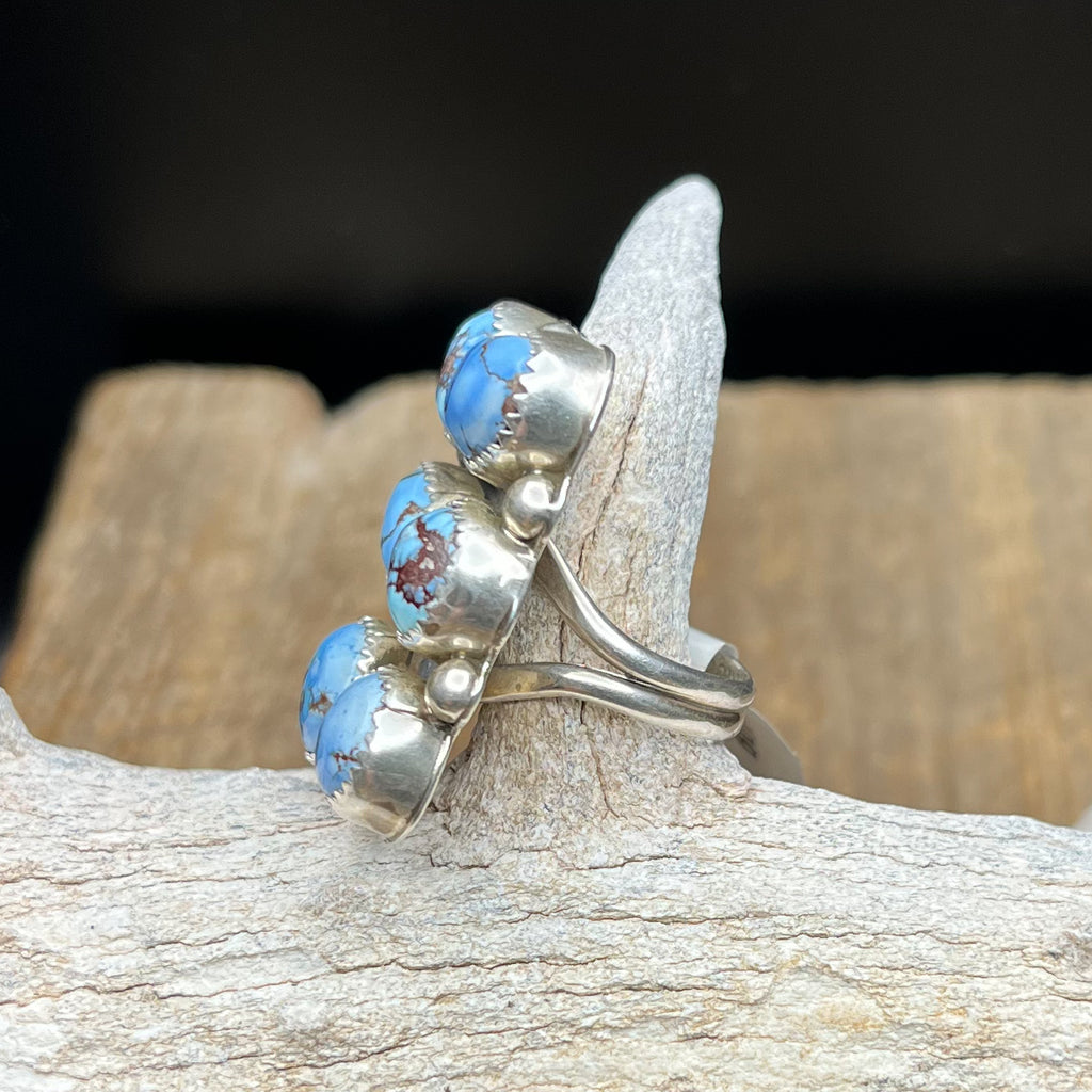 Authentic Native American Handmade Sterling Silver Golden Hills Turquoise Cluster Ring Size 6 1/2.