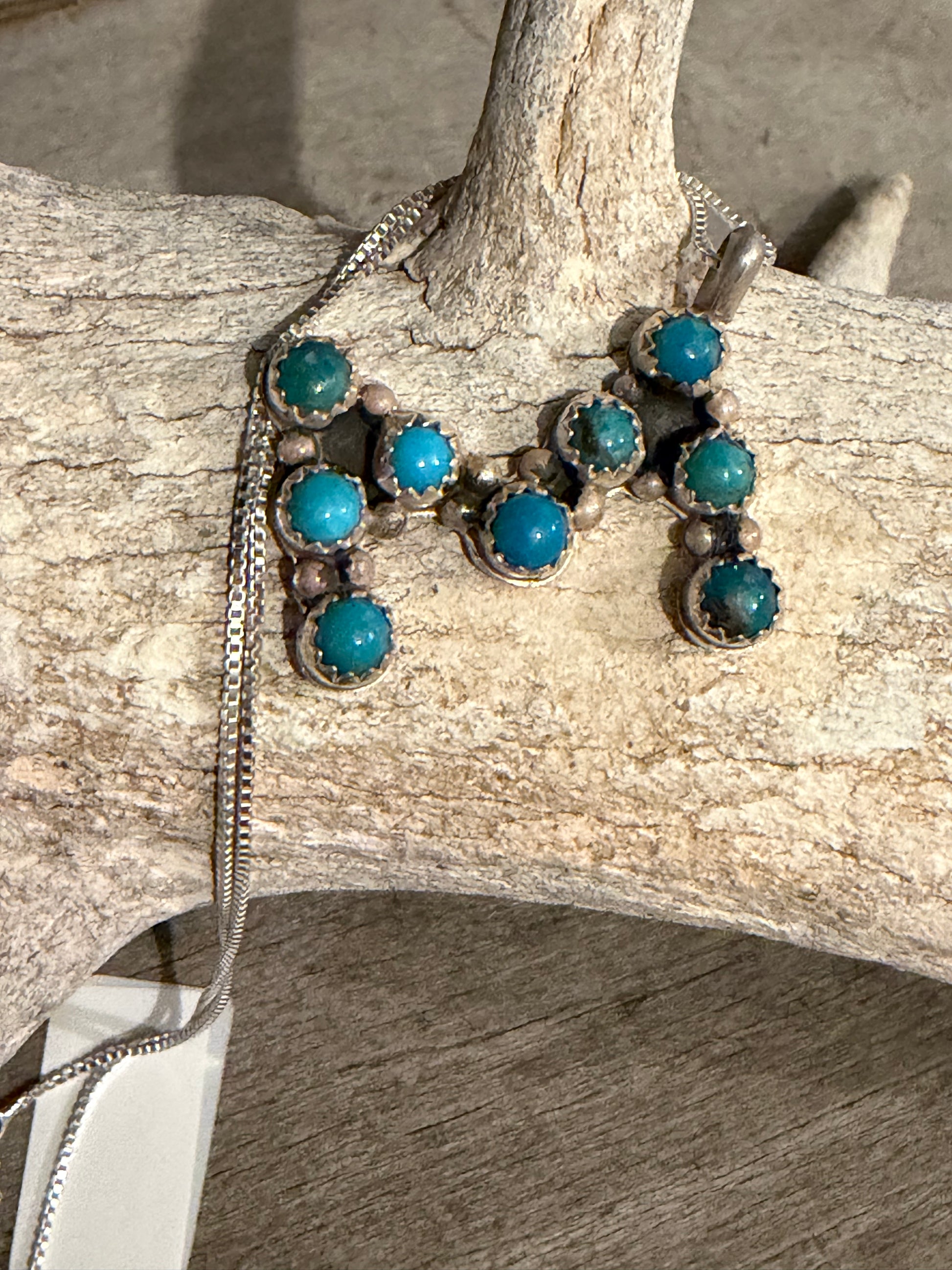 Native American Handmade Sterling Silver Turquoise Letter M Necklace