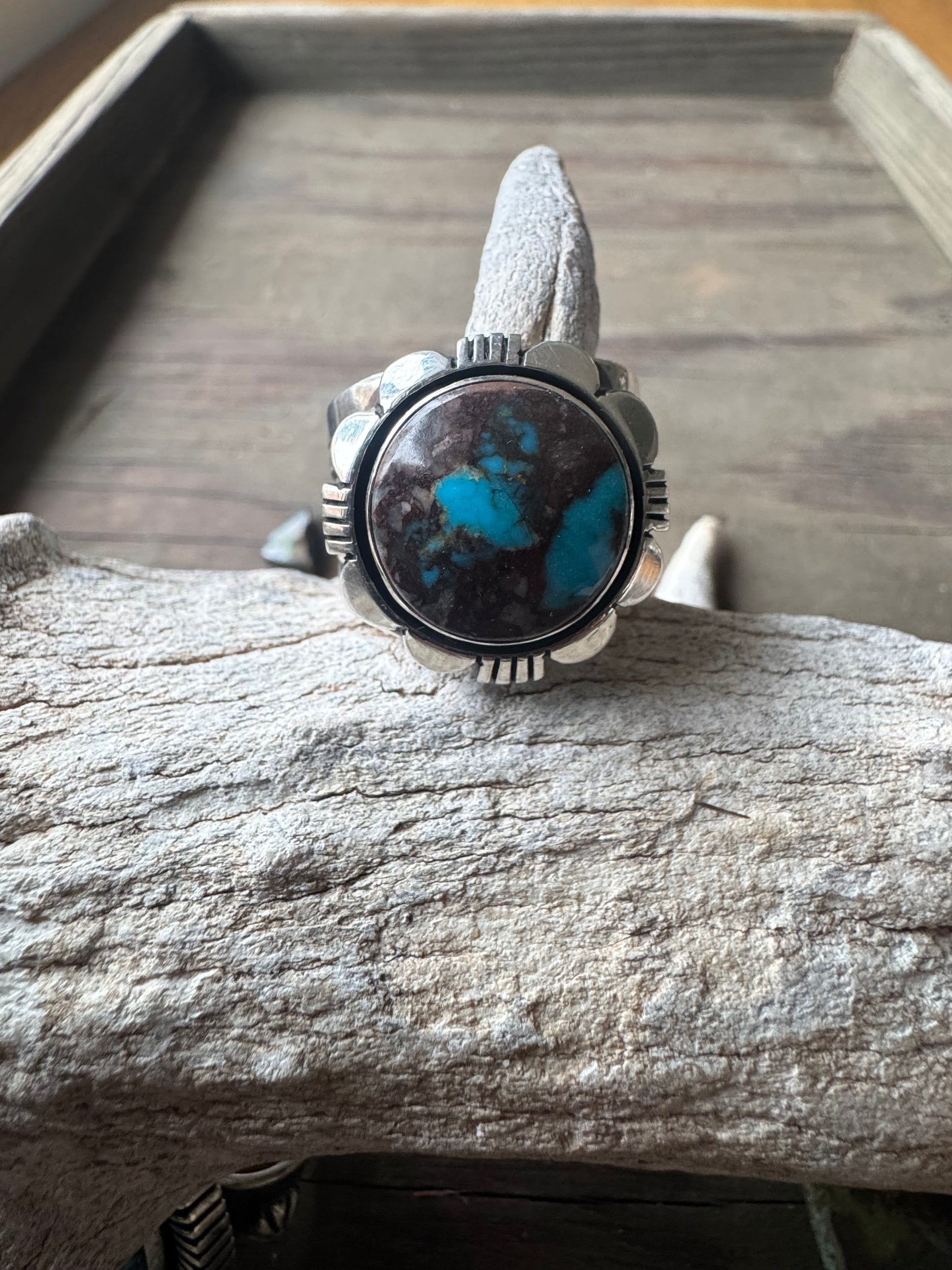 ￼Cooper Willie Handmade Sterling Silver Bisbee Turquoise Ring Size 9