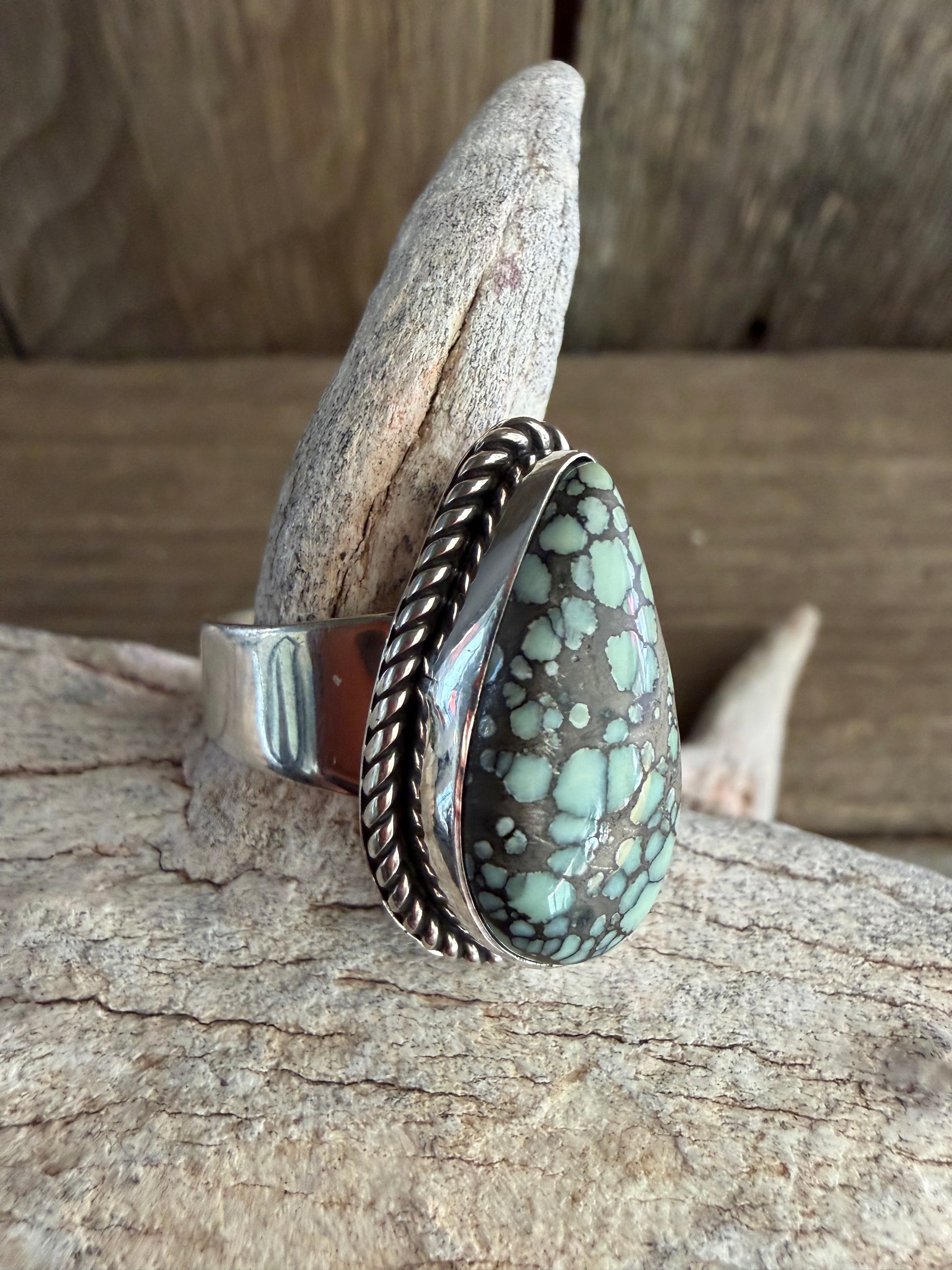 Native American Albert Jake 🇺🇸Handmade Sterling Silver-Deaert Bloom Variscite Ring Size 9