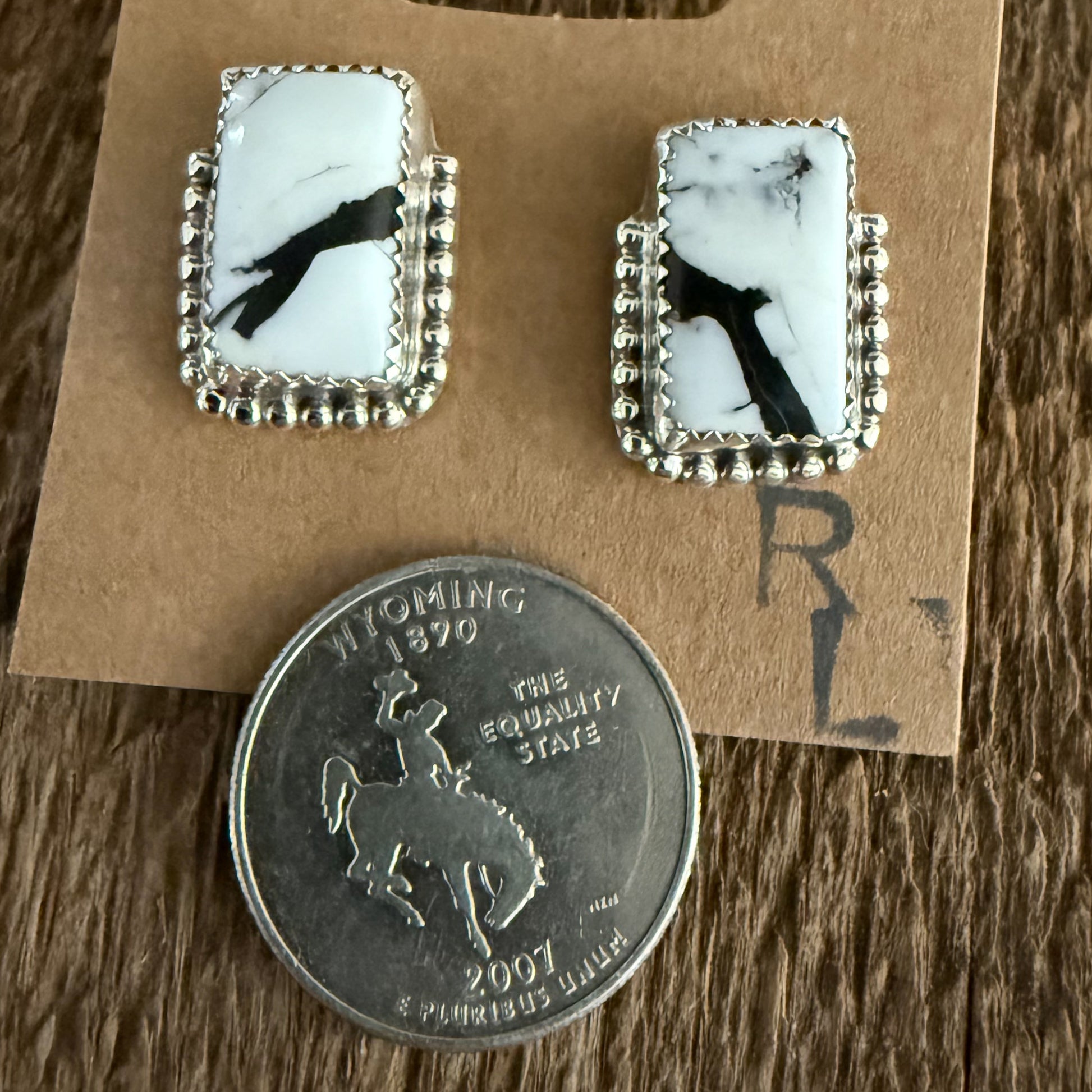 Authentic Native American Handmade Sterling Silver and White Buffalo Stud Earrings