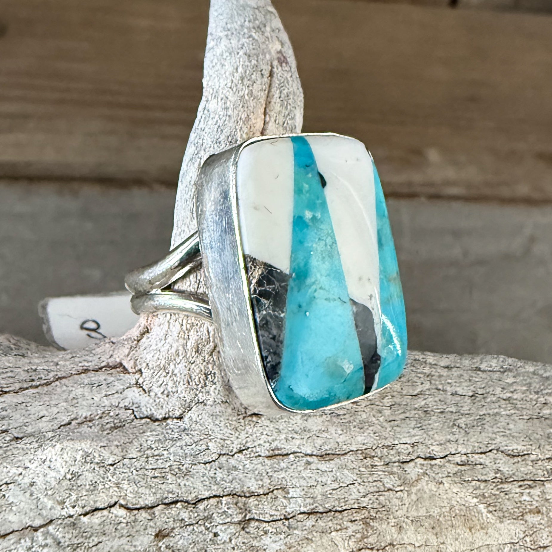 Authentic Native American Handmade Sterling Silver, White Buffalo and Turquoise Ring size 5.