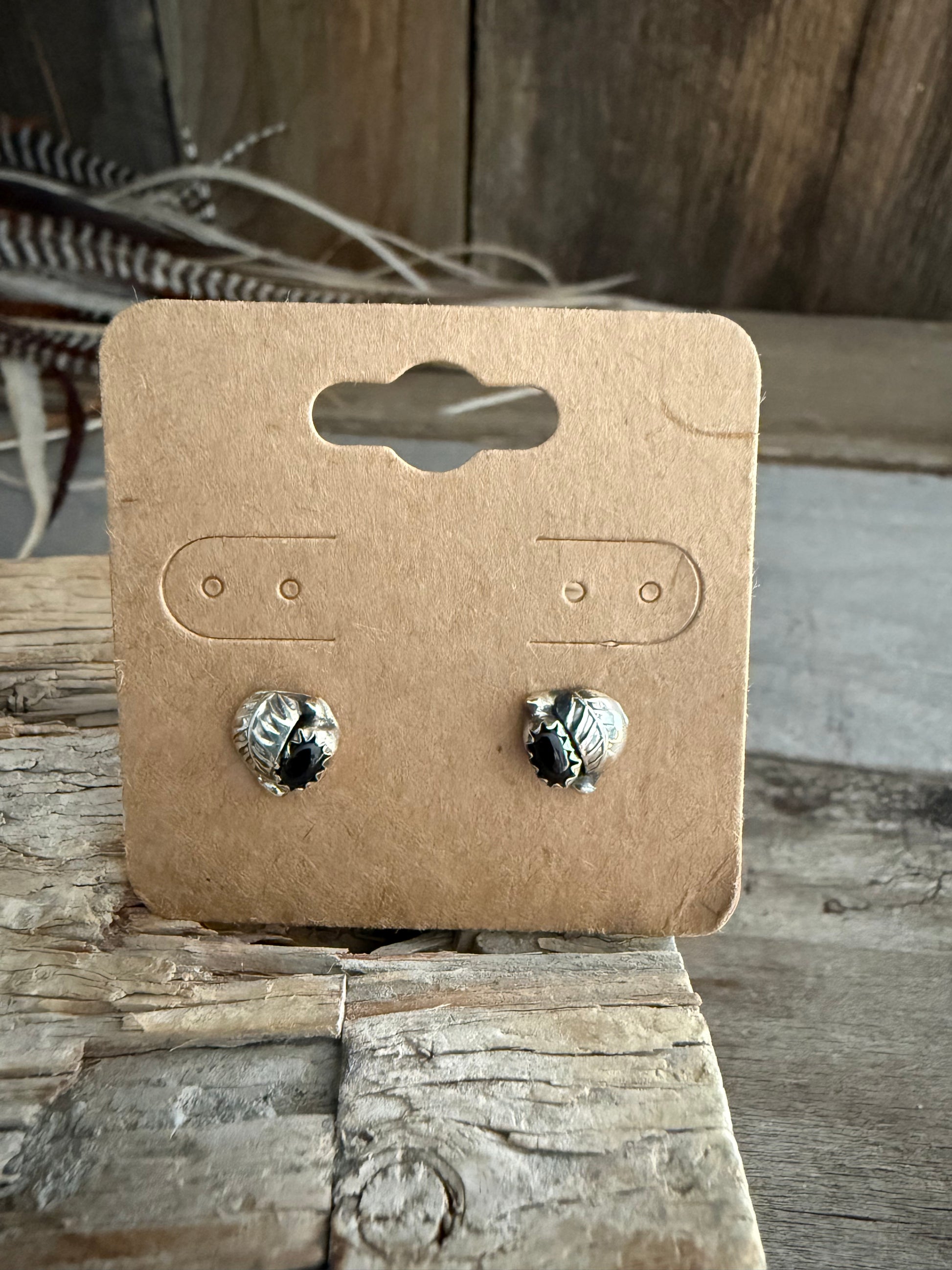 Authentic Native American Handmade Sterling Silver and Black Onyx Stud Earrings