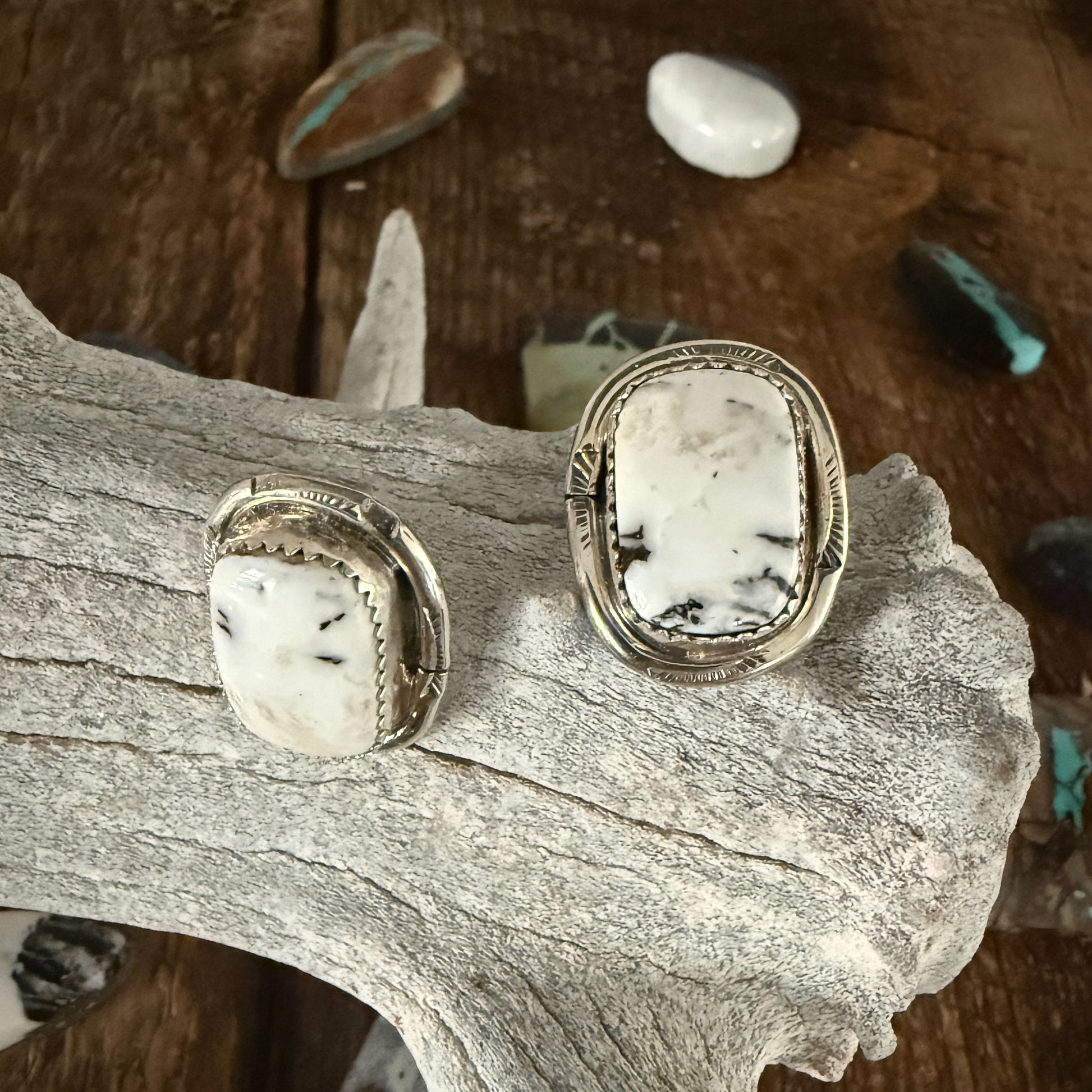 Authentic Native American Handmade Sterling Silver and White Buffalo Stud Earrings