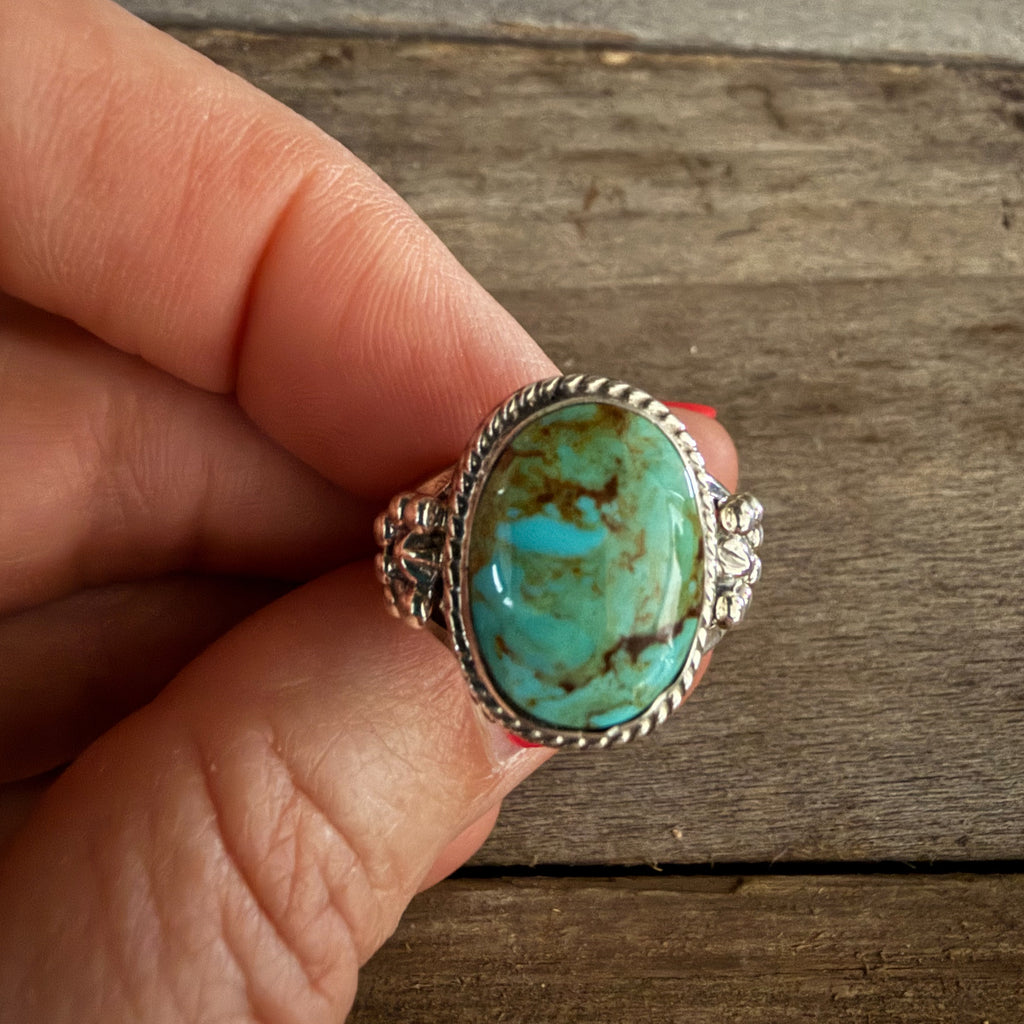 Authentic Native American Handmade Sterling Silver and Turquoise Ring Size 6 1/2.