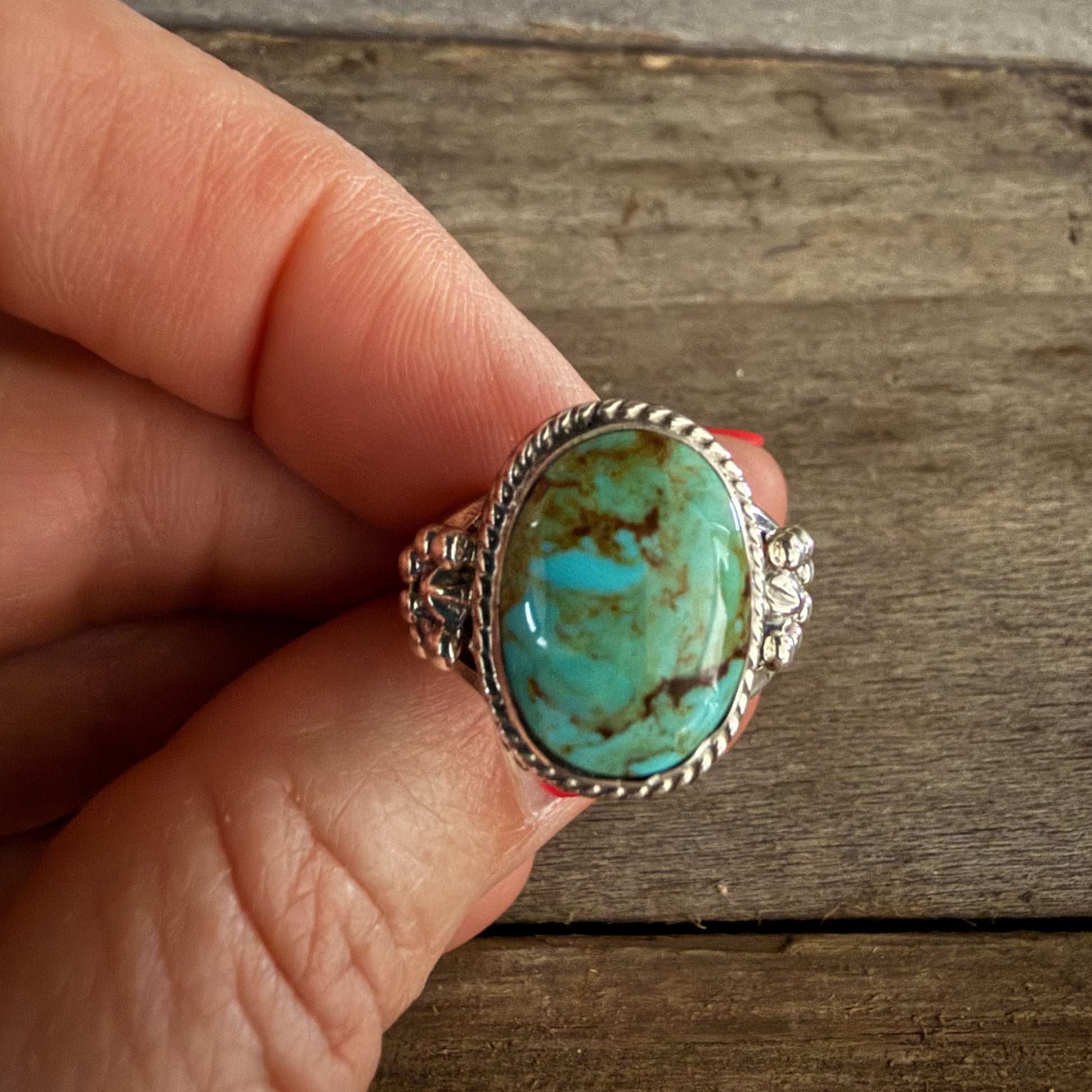 Authentic Native American Handmade Sterling Silver and Turquoise Ring Size 6 1/2.