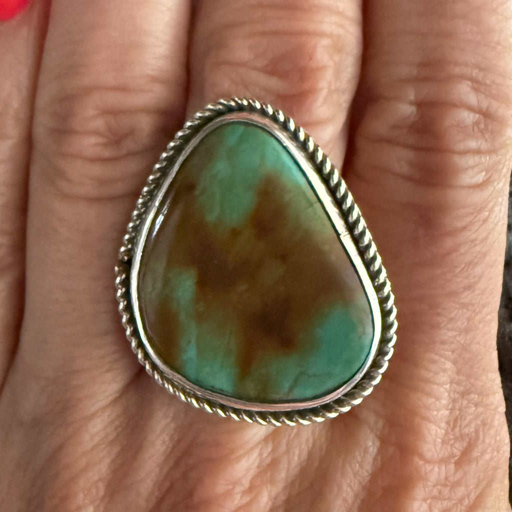 Authentic Native American Handmade Sterling Silver and Turquoise Ring size 10.