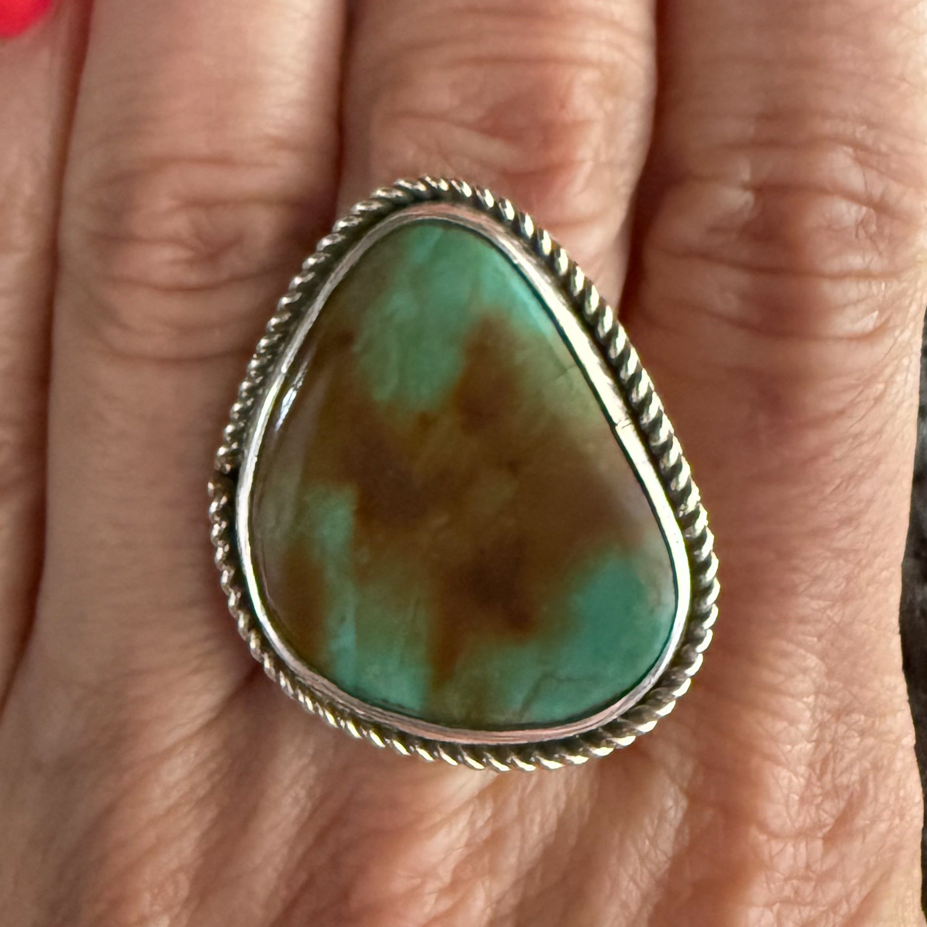 Authentic Native American Handmade Sterling Silver and Turquoise Ring size 10.
