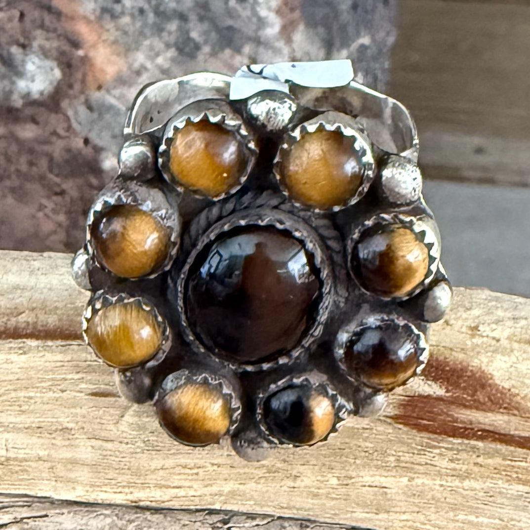 Authentic Native American Handmade Sterling Silver and Tigers Eye Ring size 11.