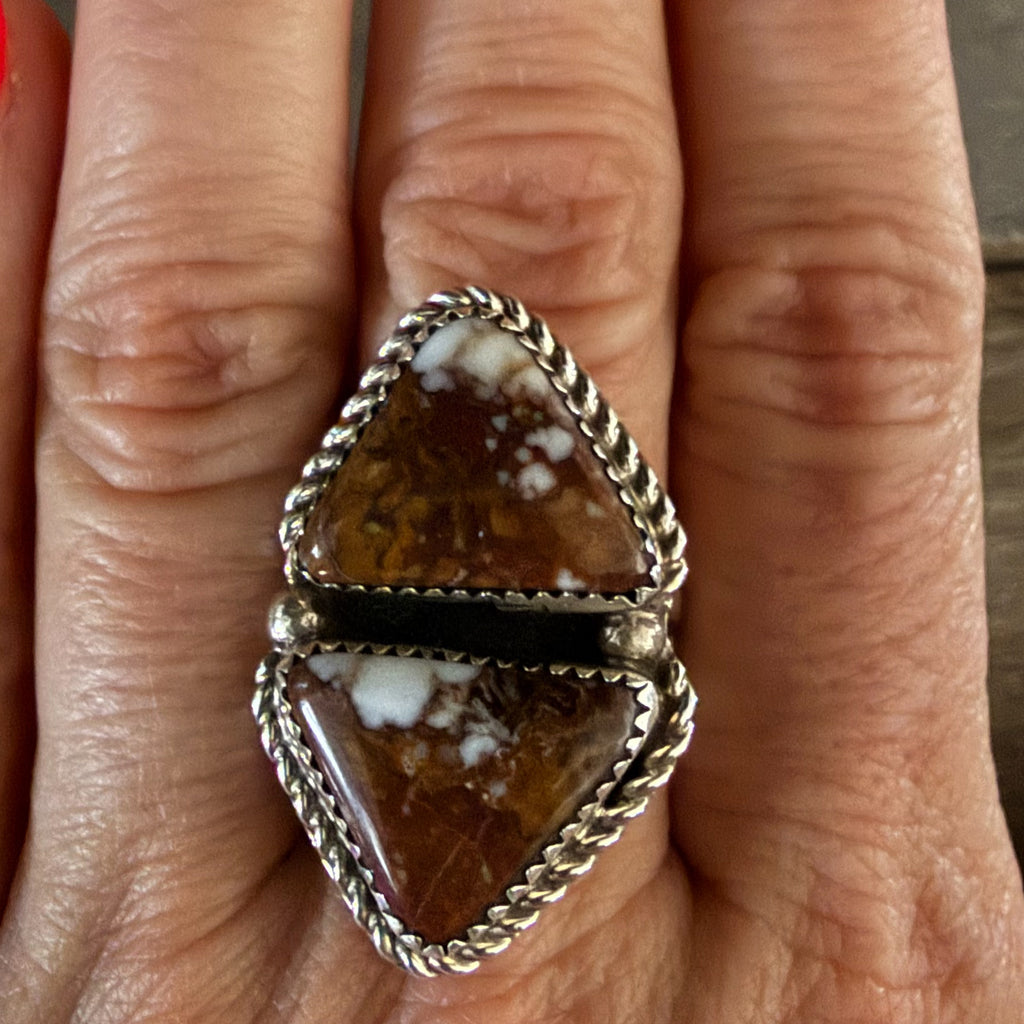 Authentic Native American Handmade Sterling Silver and Wild Horse Adjustable Ring