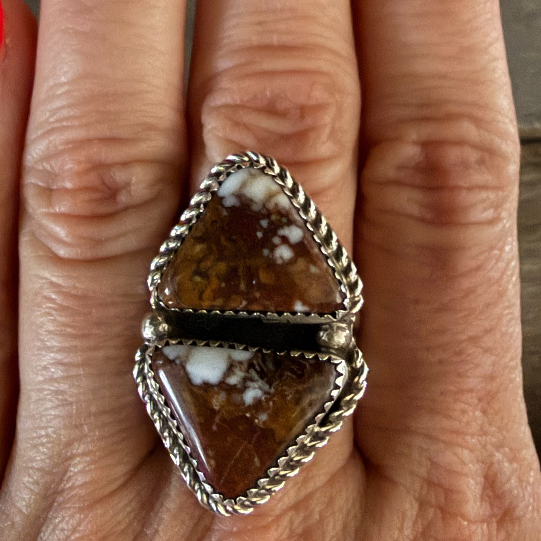 Authentic Native American Handmade Sterling Silver and Wild Horse Adjustable Ring