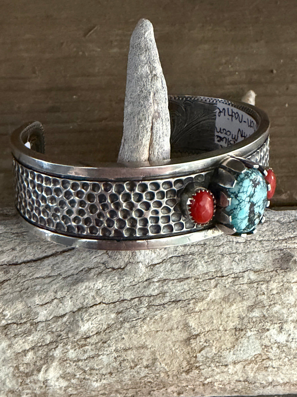 Handmade Sterling Silver Blue Moon Turquoise and Coral Women’s Bracelet/Cuff (non-native) by TV Custom Silver