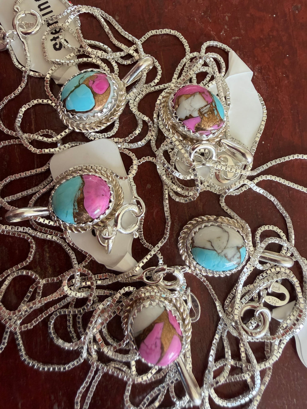 Native American Handmade Cotton Candy Pendant and Necklace 18”