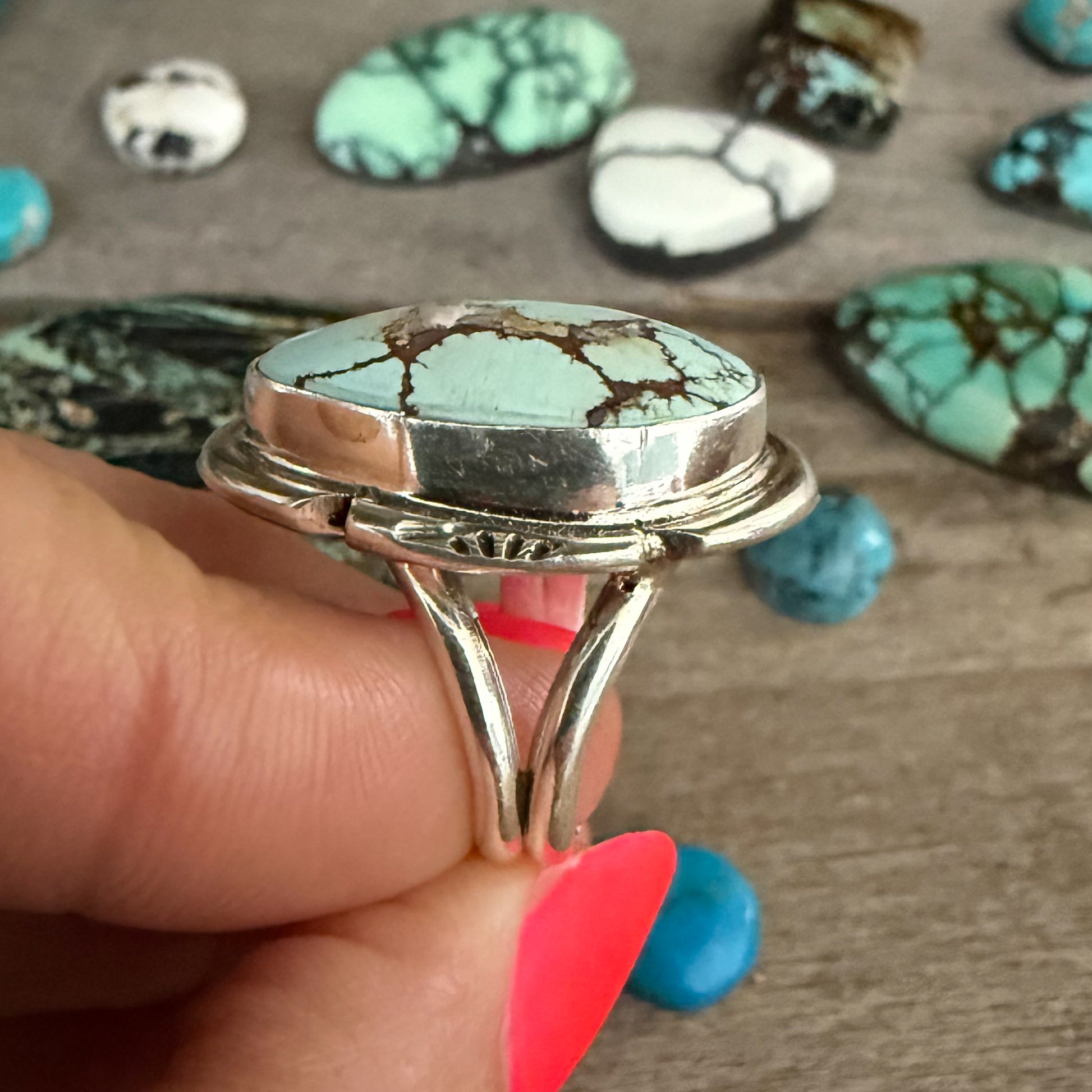 Authentic Native American Handmade Sterling Silver and Turquoise Ring size 5 1/2.