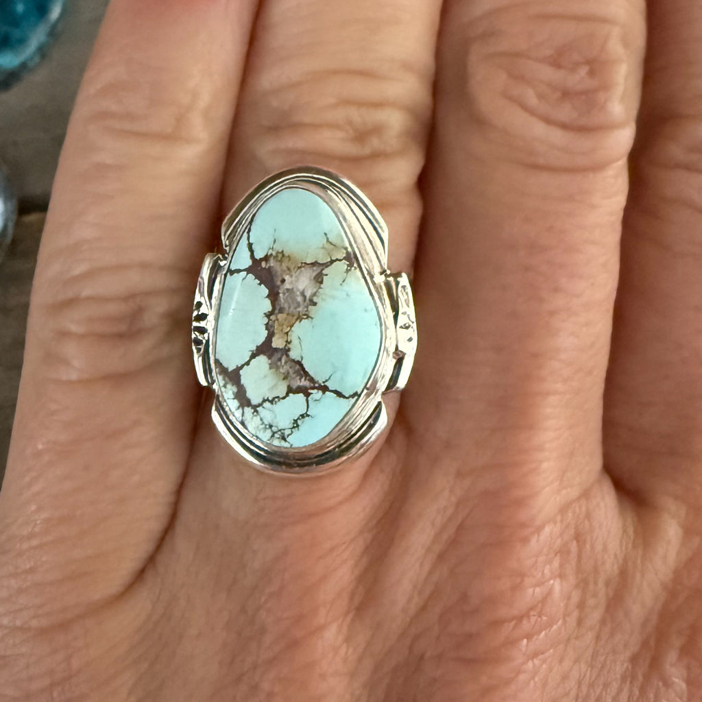 Authentic Native American Handmade Sterling Silver and Turquoise Ring size 5 1/2.