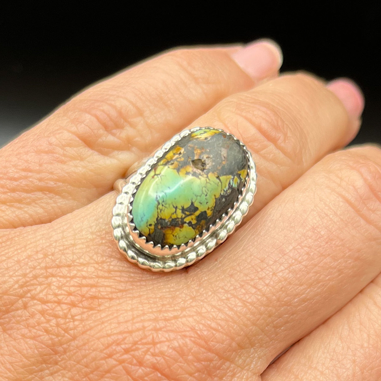 Authentic Native American Handmade Black Jack Turquoise Ring