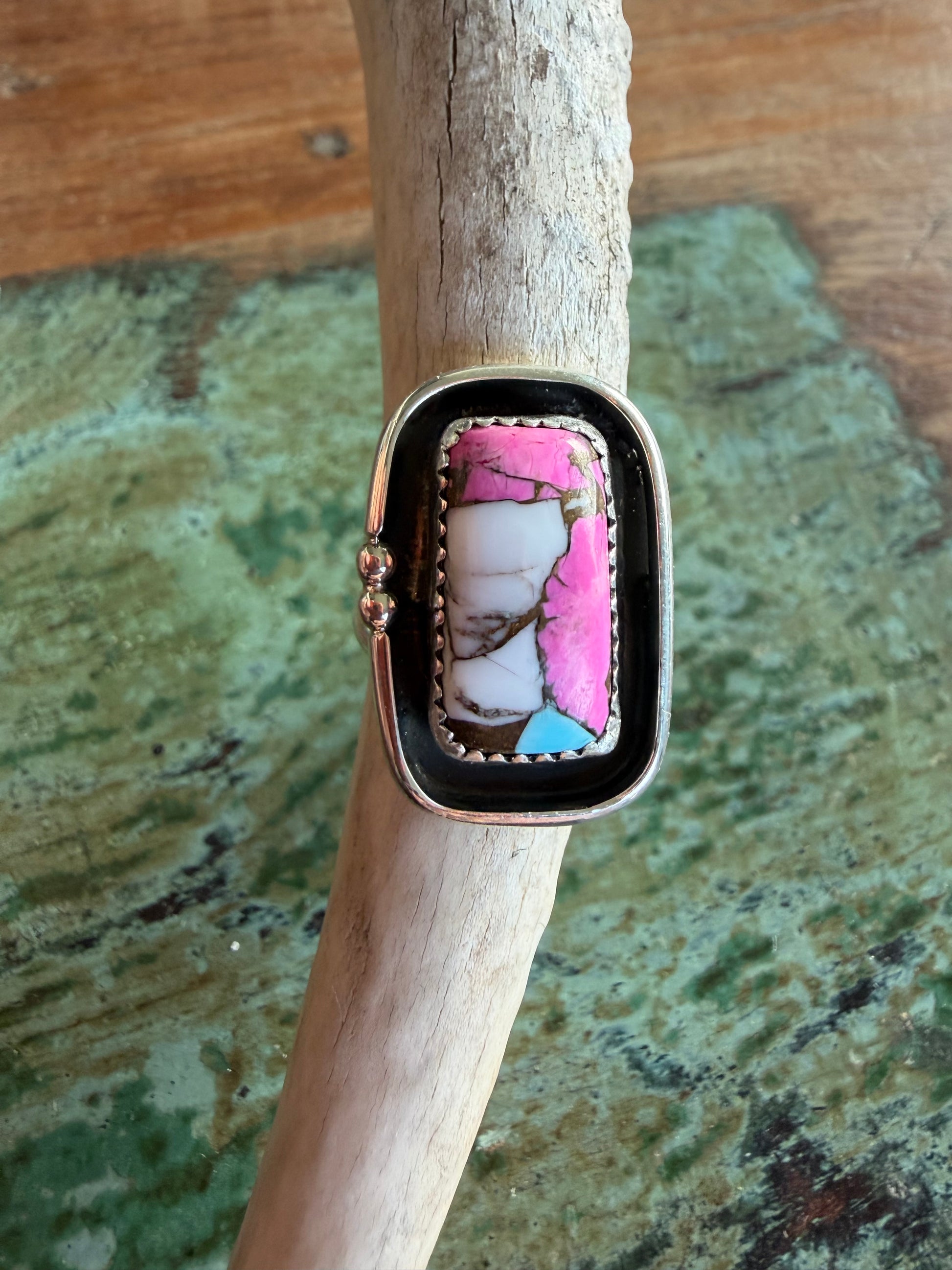 Native American Handmade Cotton Candy Turquoise Sterling Silver Ring