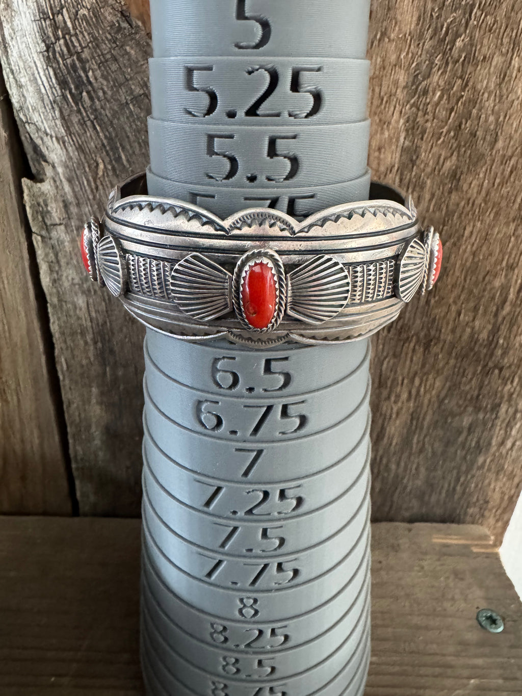 Native Handmade Sterling Silver Coral Bracelet-Cuff