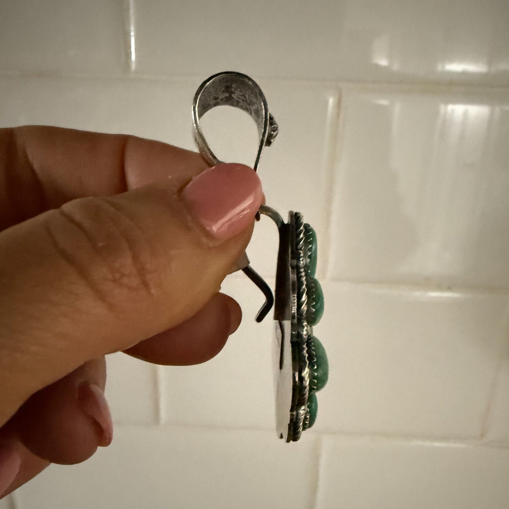 Authentic Native American Handmade Sterling Silver and Turquoise Floral Cluster Pendant