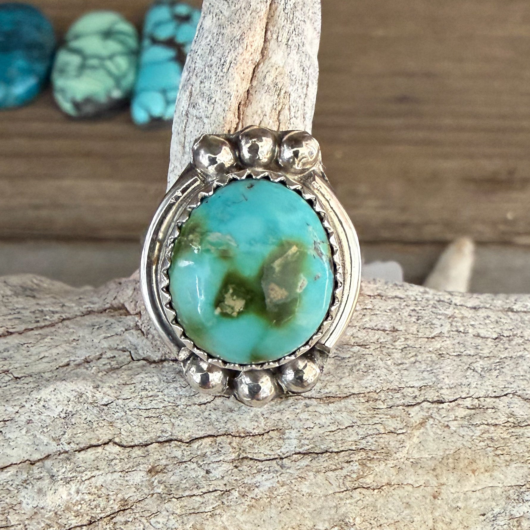 Authentic Native American Handmade Sterling Silver and Sierra Bella Turquoise Ring size 6 1/4.