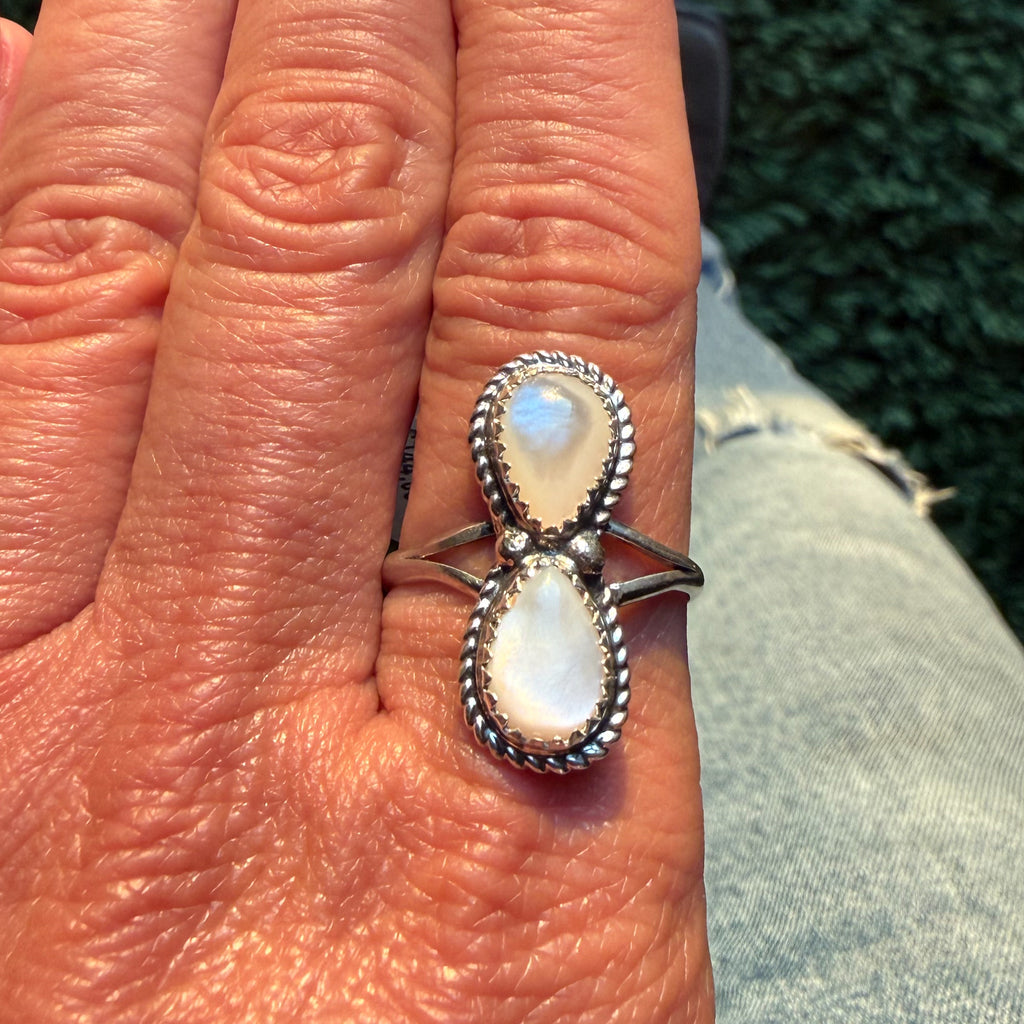 Authentic Native American Handmade Sterling Silver and Moonstone Ring size 9