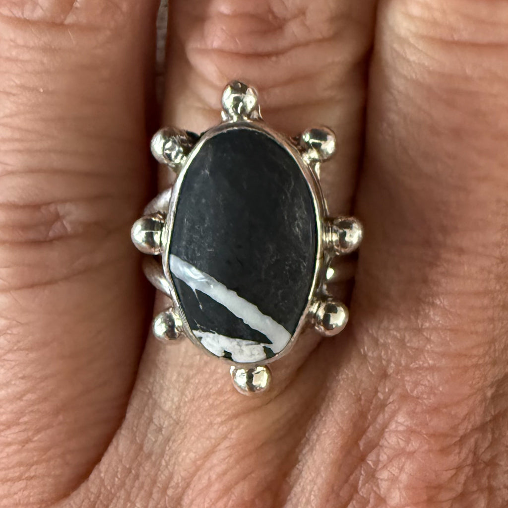 Authentic Native American Handmade Sterling Silver and White Buffalo Adjustment Ring