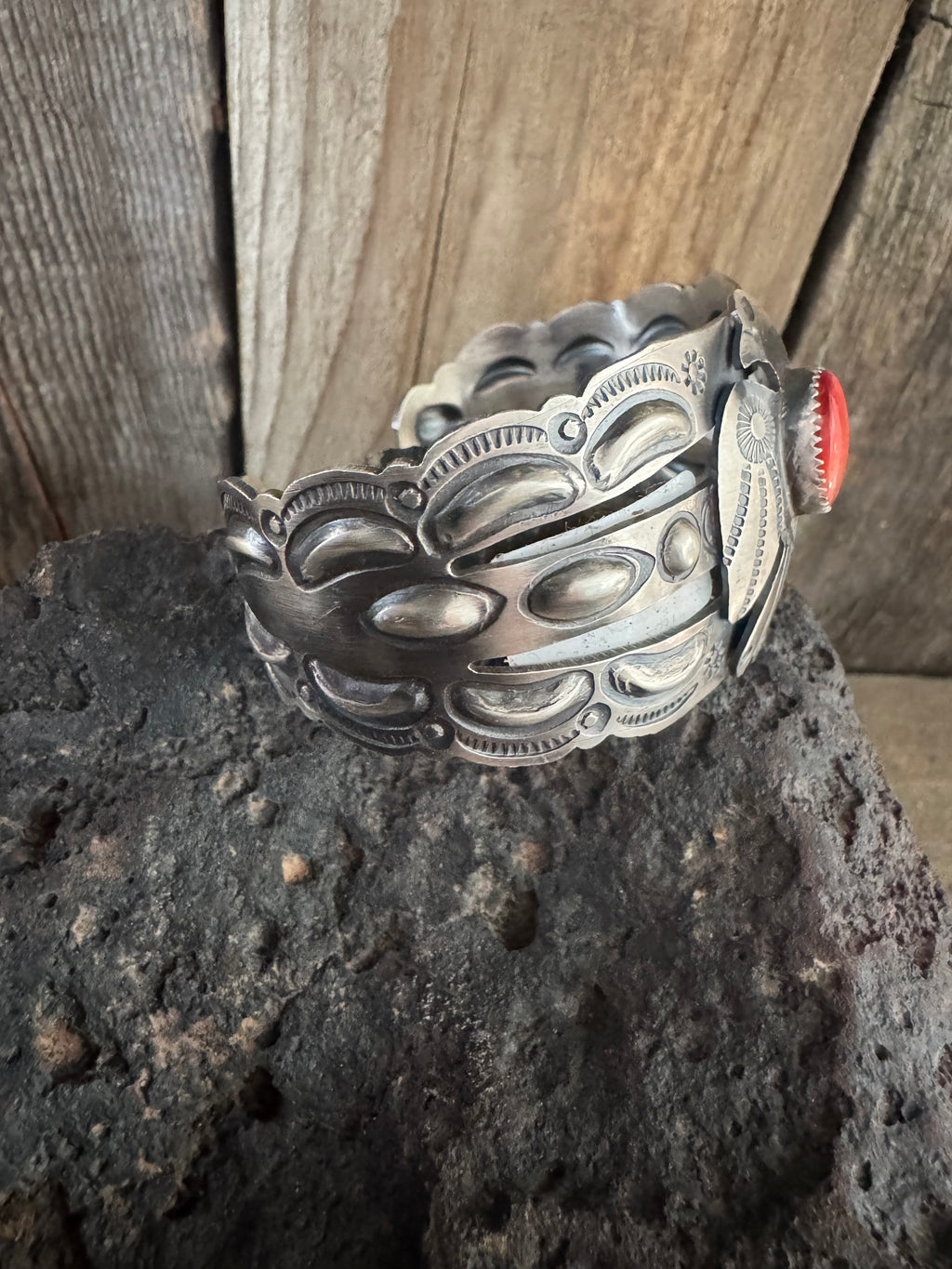 Native Handmade Sterling Silver Thunderbird Spiny Oyster Cuff-Bracelet