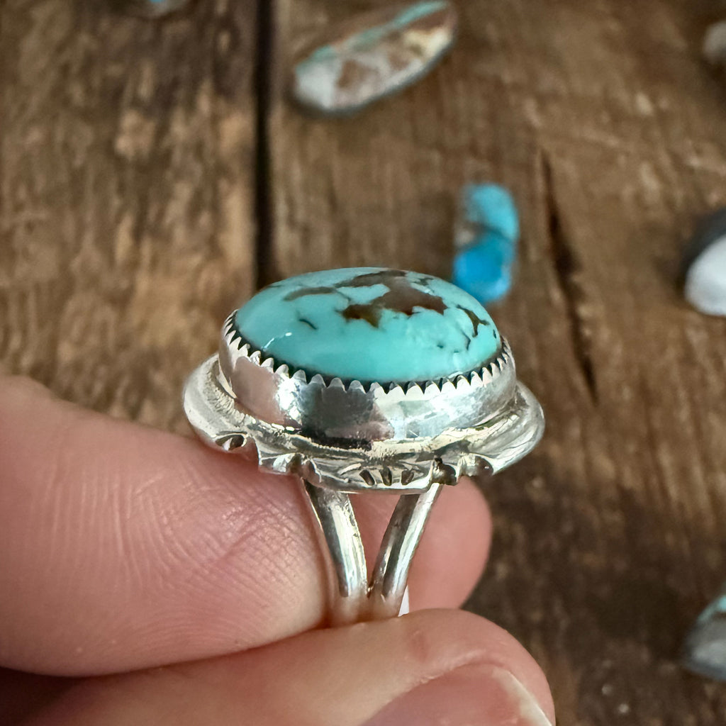 Authentic Native American Handmade Sterling Silver and Turquoise Ring size 4